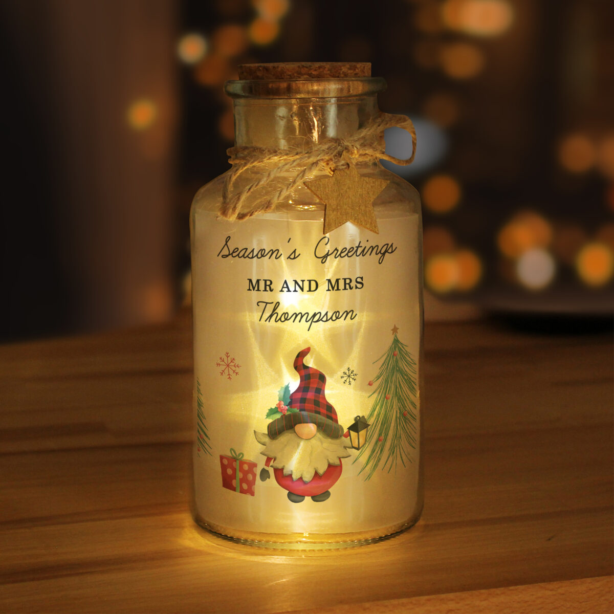 Personalised Gonk Christmas Scene LED Glass Jar - Image 3
