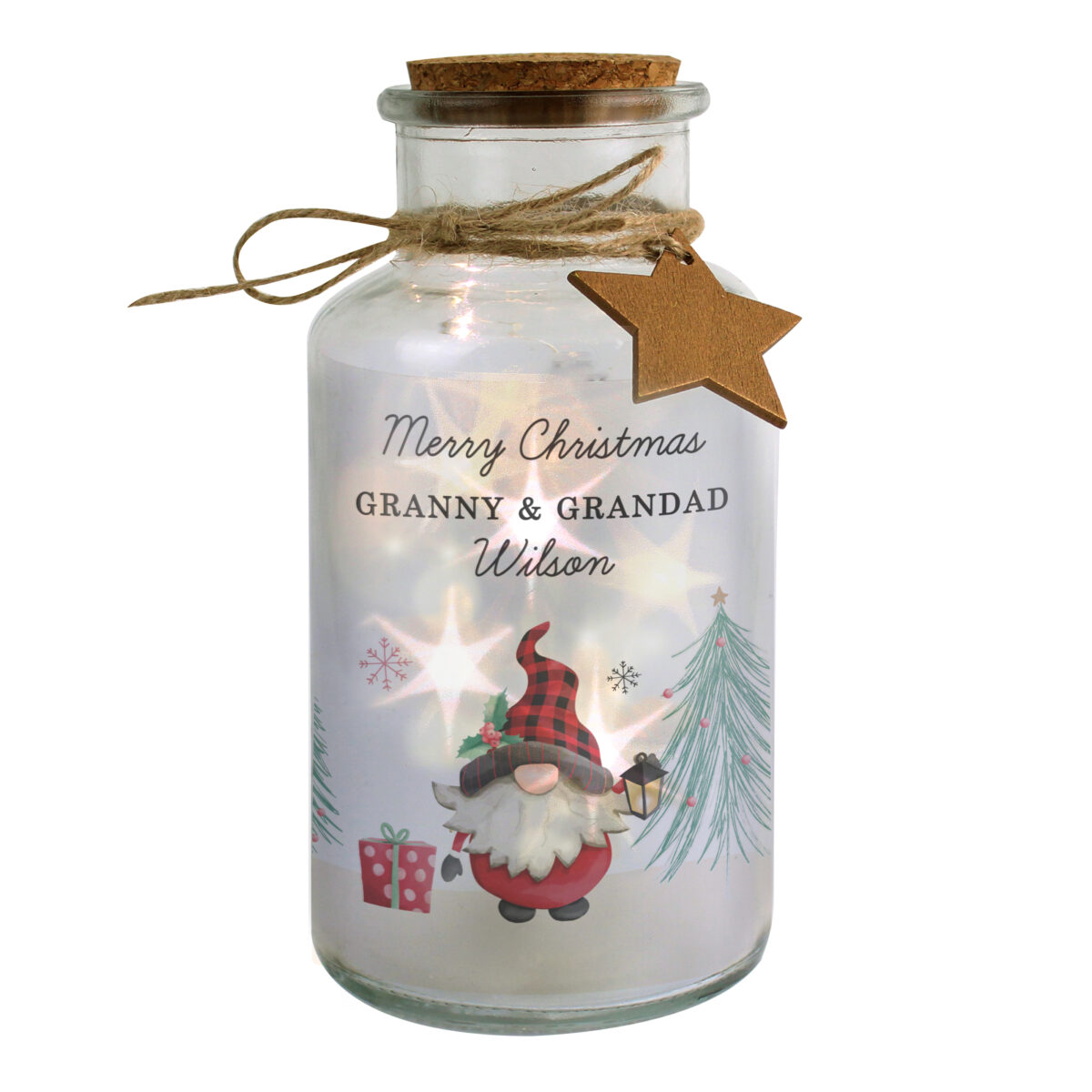 Personalised Gonk Christmas Scene LED Glass Jar - Image 4