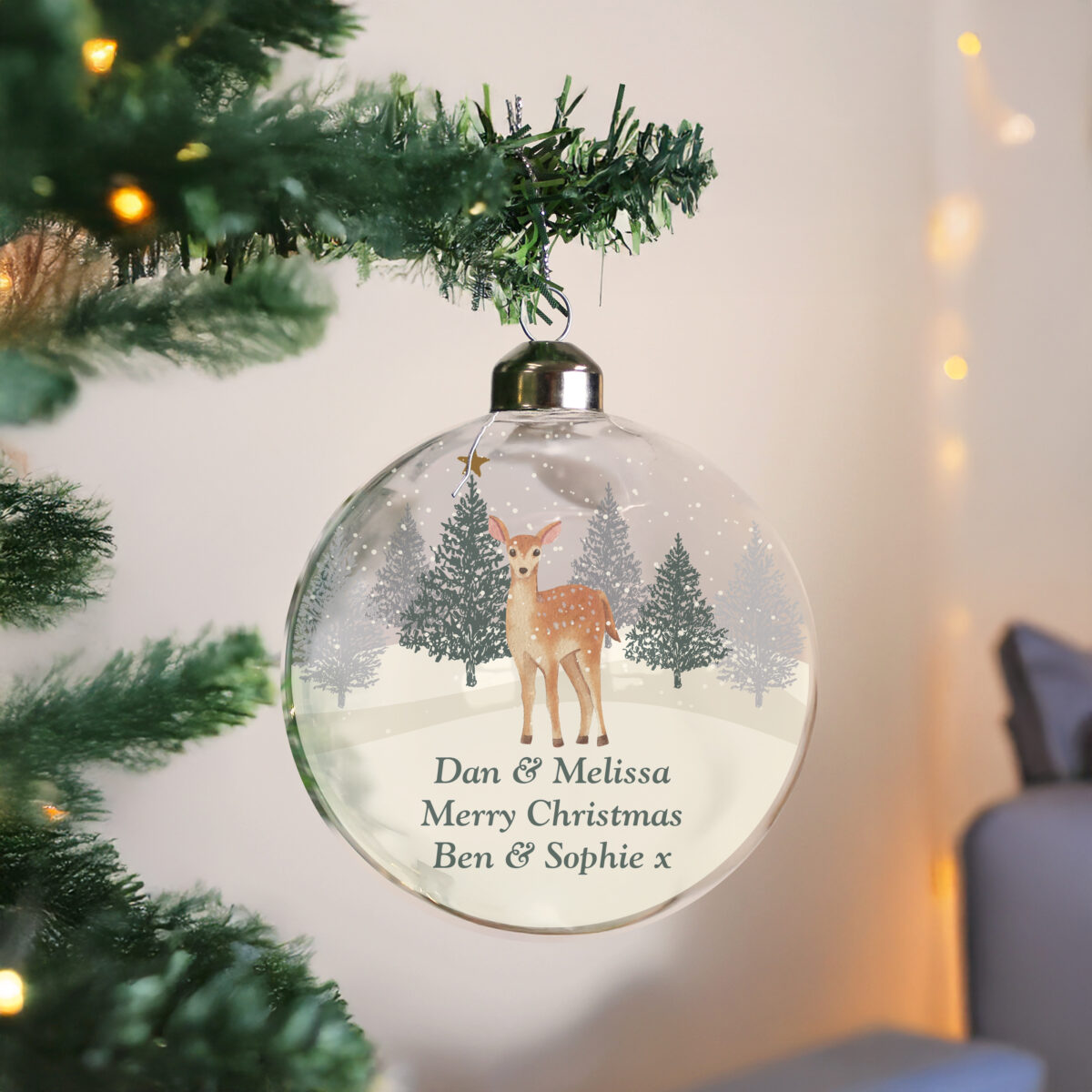 Personalised Christmas Deer Glass Bauble - Image 2