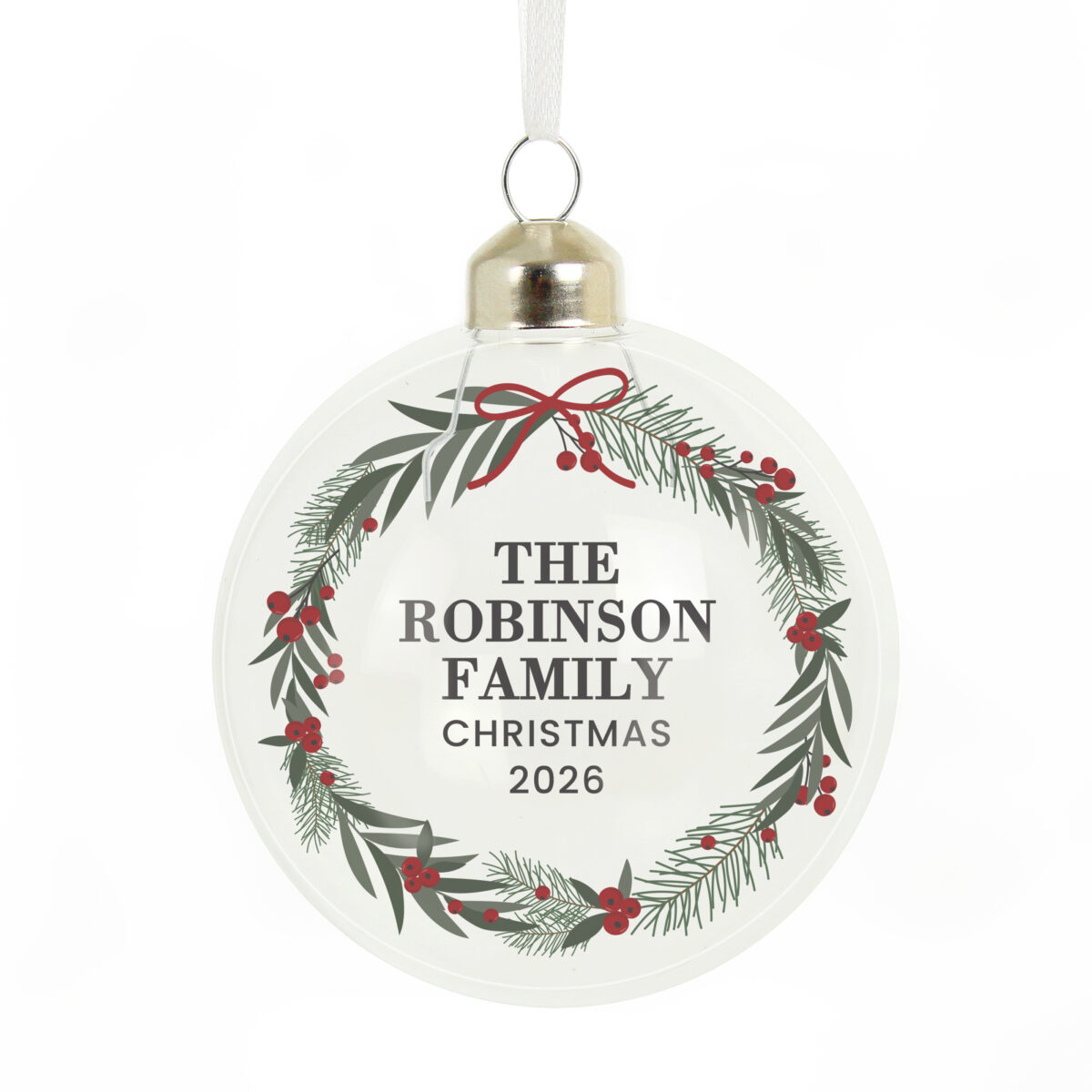Personalised Green Christmas Wreath Glass Bauble - Image 3