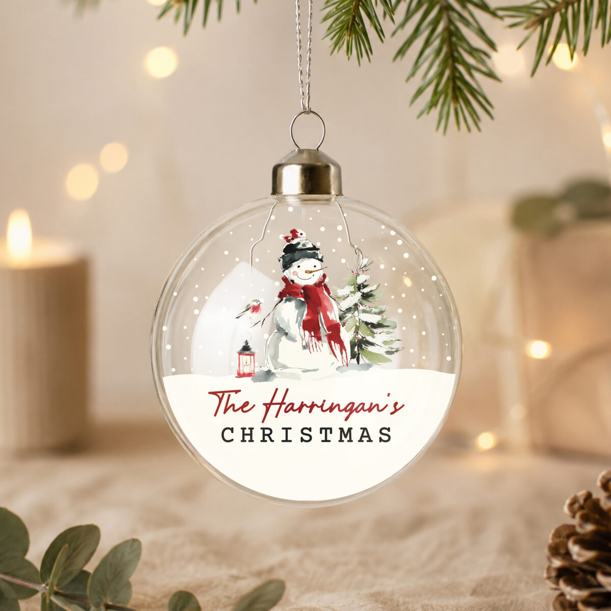 Personalised Traditional Snowman Glass Bauble - Image 2