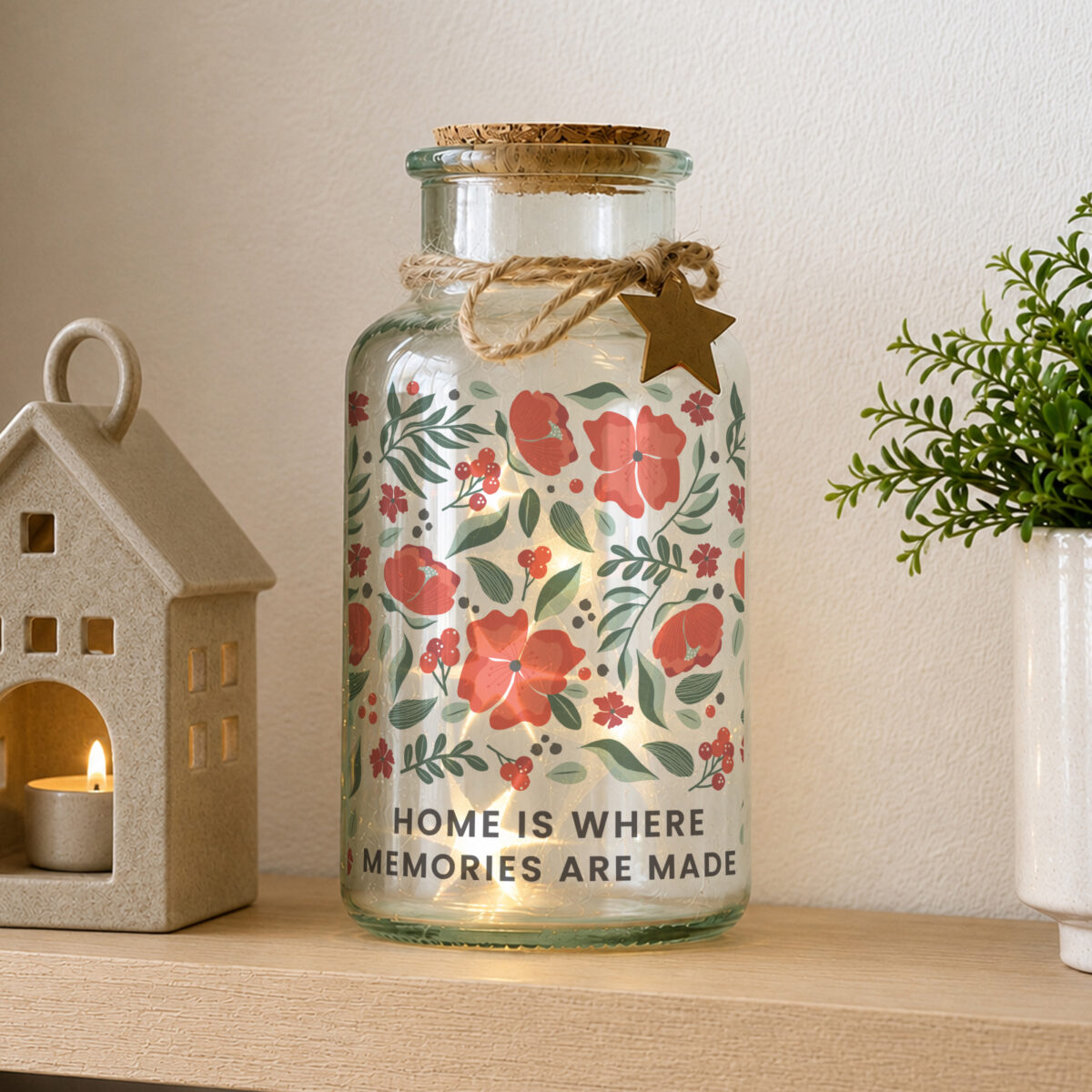Personalised Poinsettia LED Glass Jar - Image 2