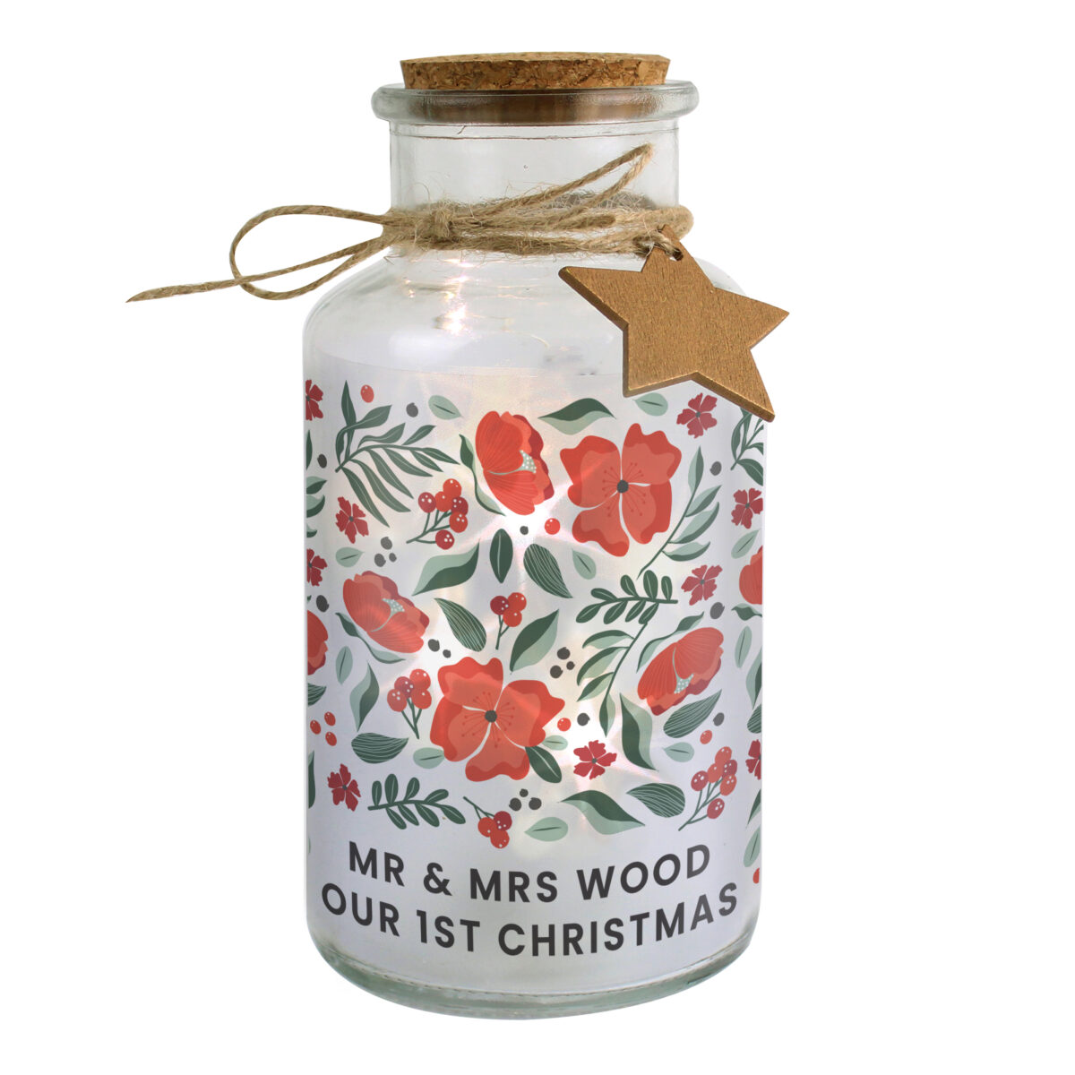 Personalised Poinsettia LED Glass Jar - Image 3