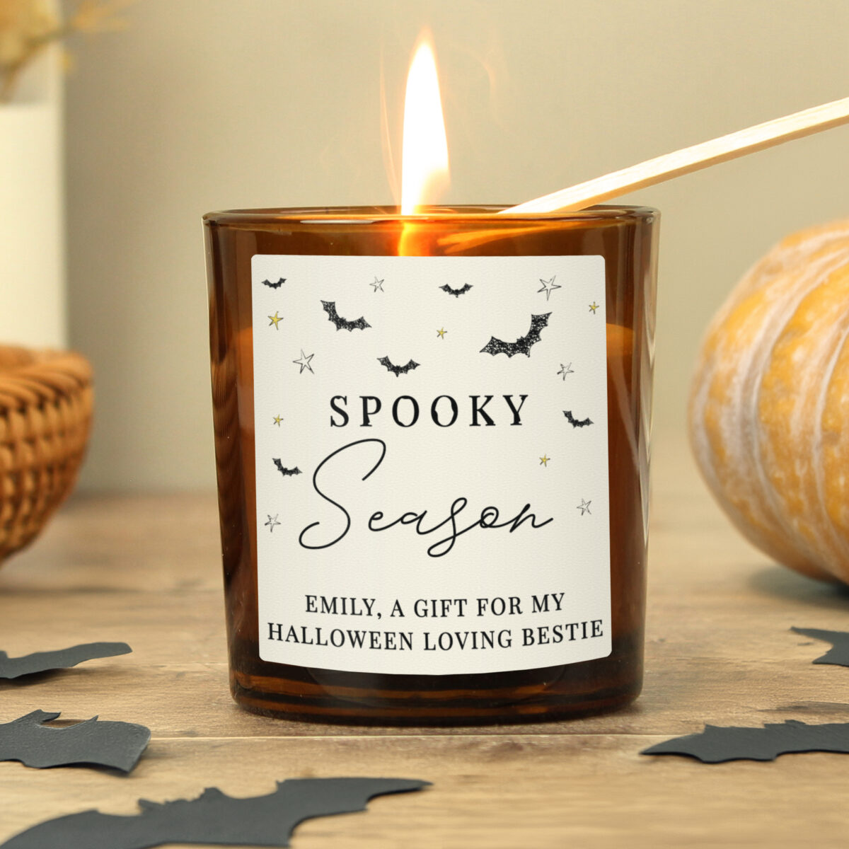 Personalised Spooky Amber Glass Candle - Image 2