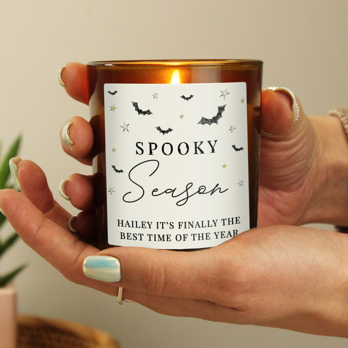 Personalised Spooky Amber Glass Candle - Image 3