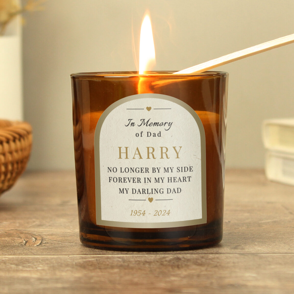 Personalised In Loving Memory Amber Glass Candle - Image 2