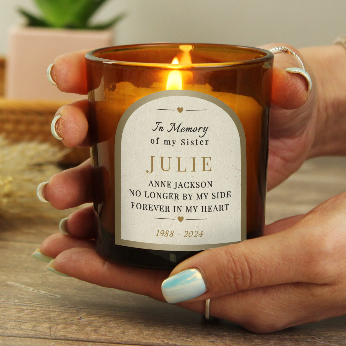 Personalised In Loving Memory Amber Glass Candle - Image 3