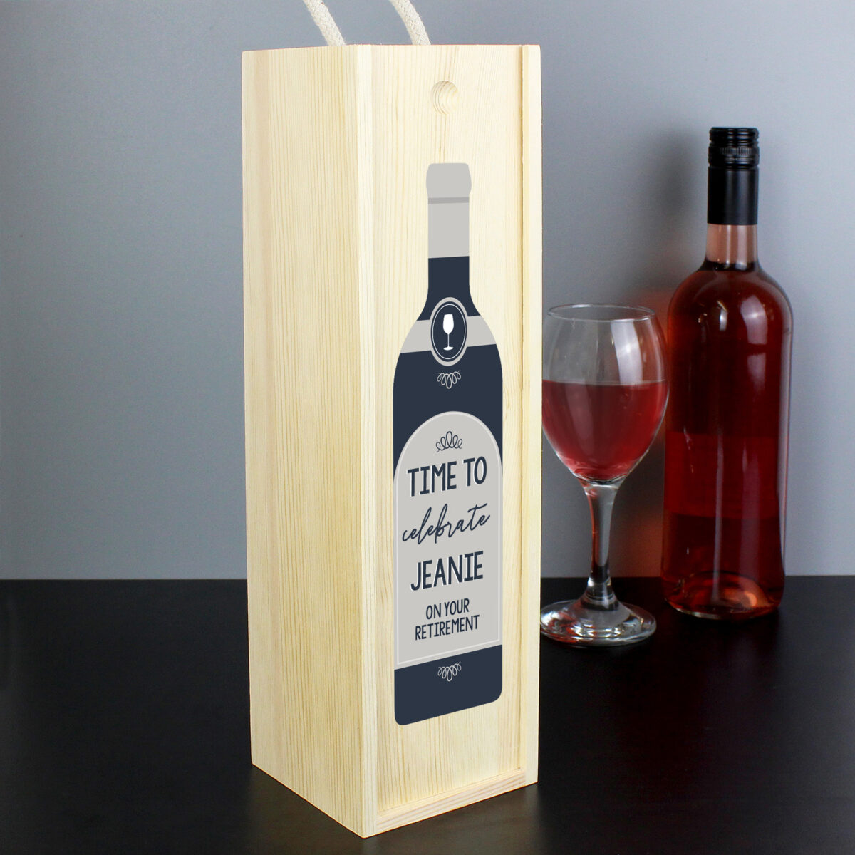 Personalised Free Text Grey Wooden Wine Bottle Box - Image 2