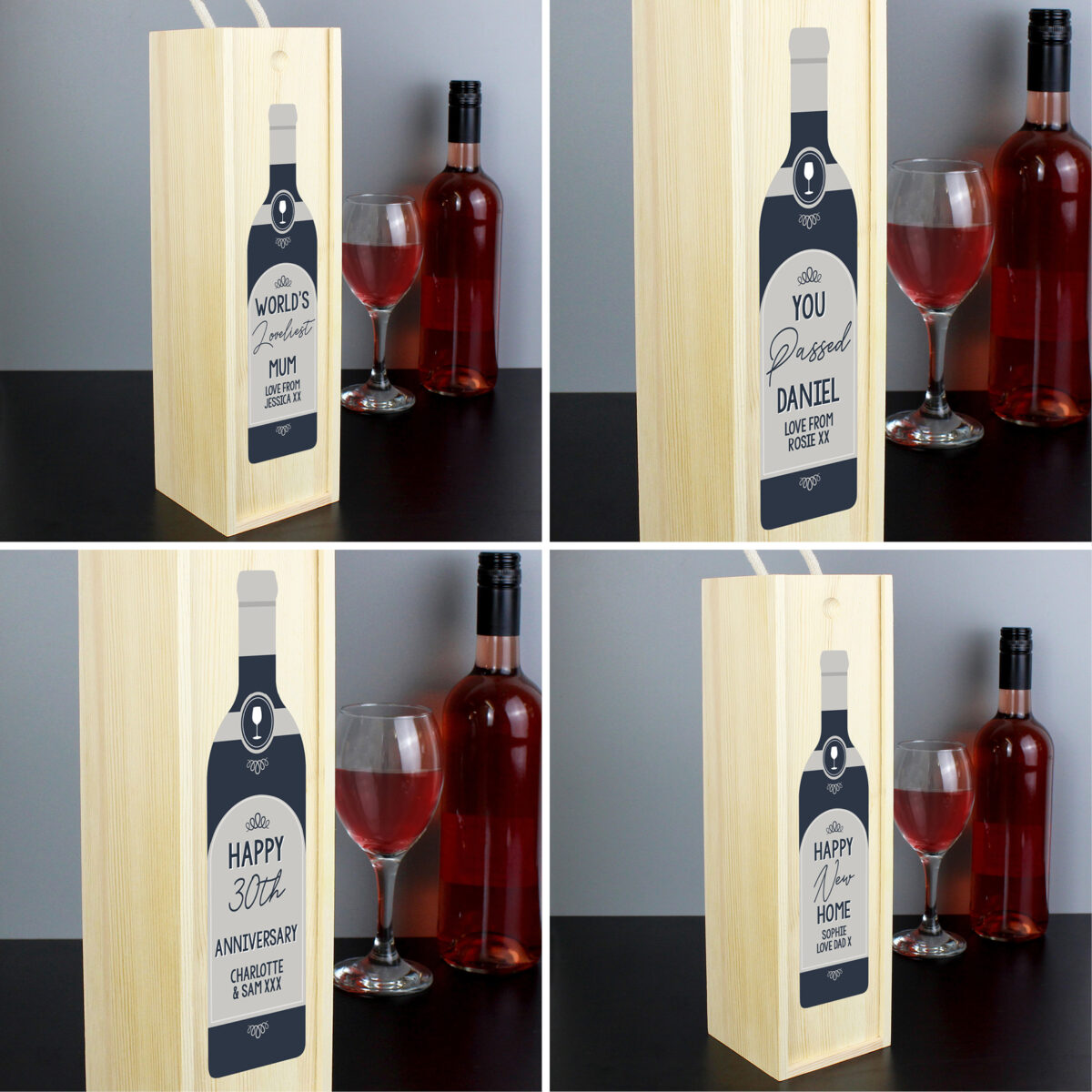 Personalised Free Text Grey Wooden Wine Bottle Box - Image 3