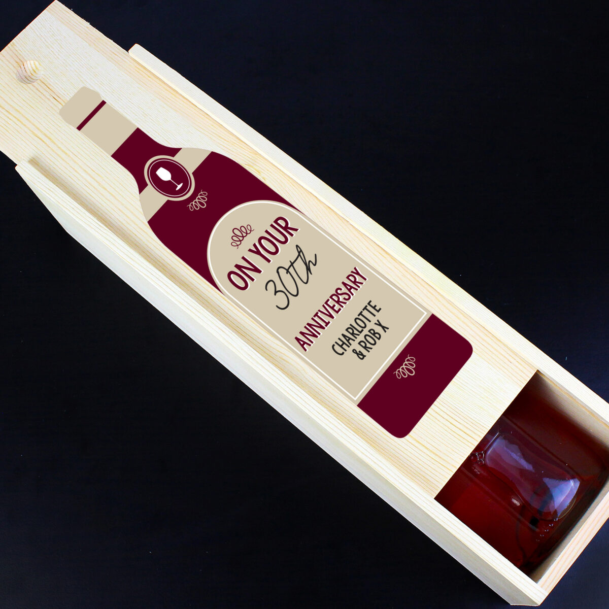 Personalised Free Text Red Wooden Wine Bottle Box - Image 2
