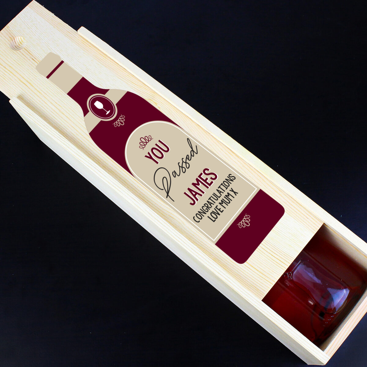 Personalised Free Text Red Wooden Wine Bottle Box - Image 3