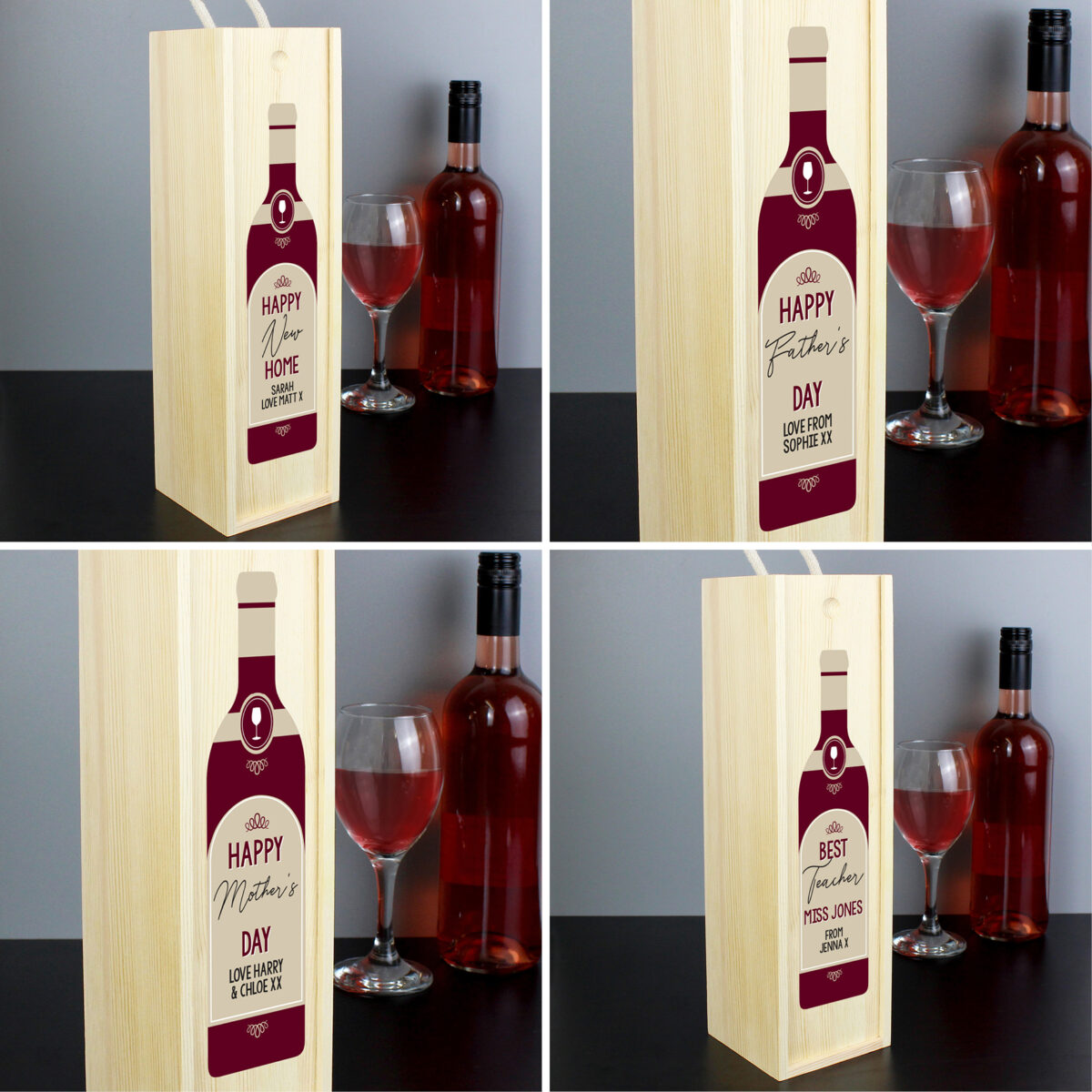 Personalised Free Text Red Wooden Wine Bottle Box - Image 4