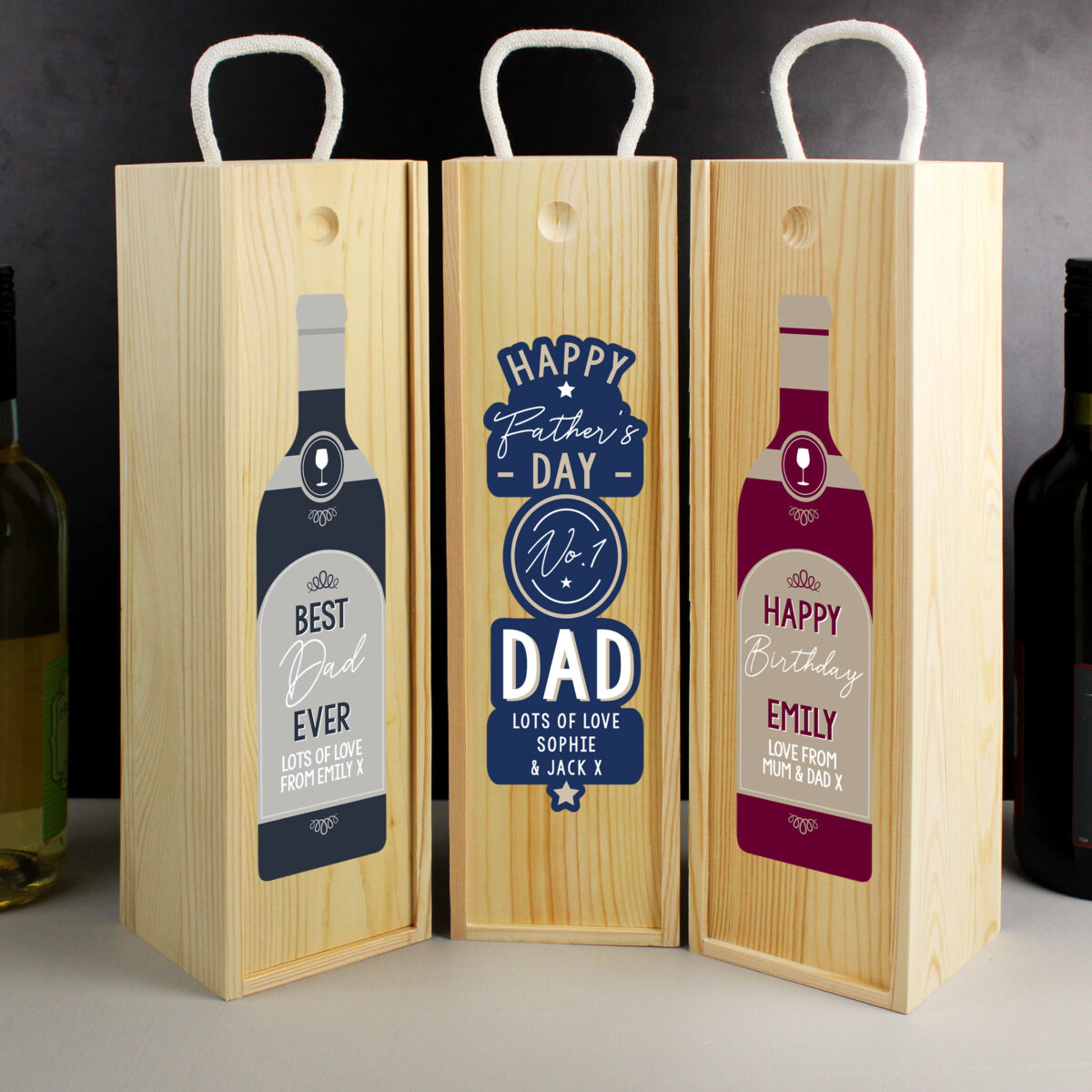 Personalised Free Text Red Wooden Wine Bottle Box - Image 5