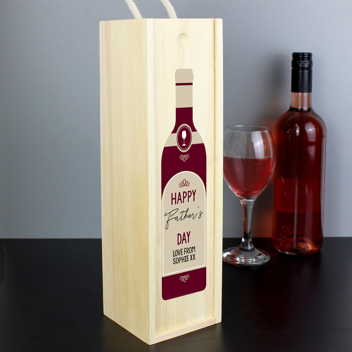 Personalised Free Text Red Wooden Wine Bottle Box - Image 7