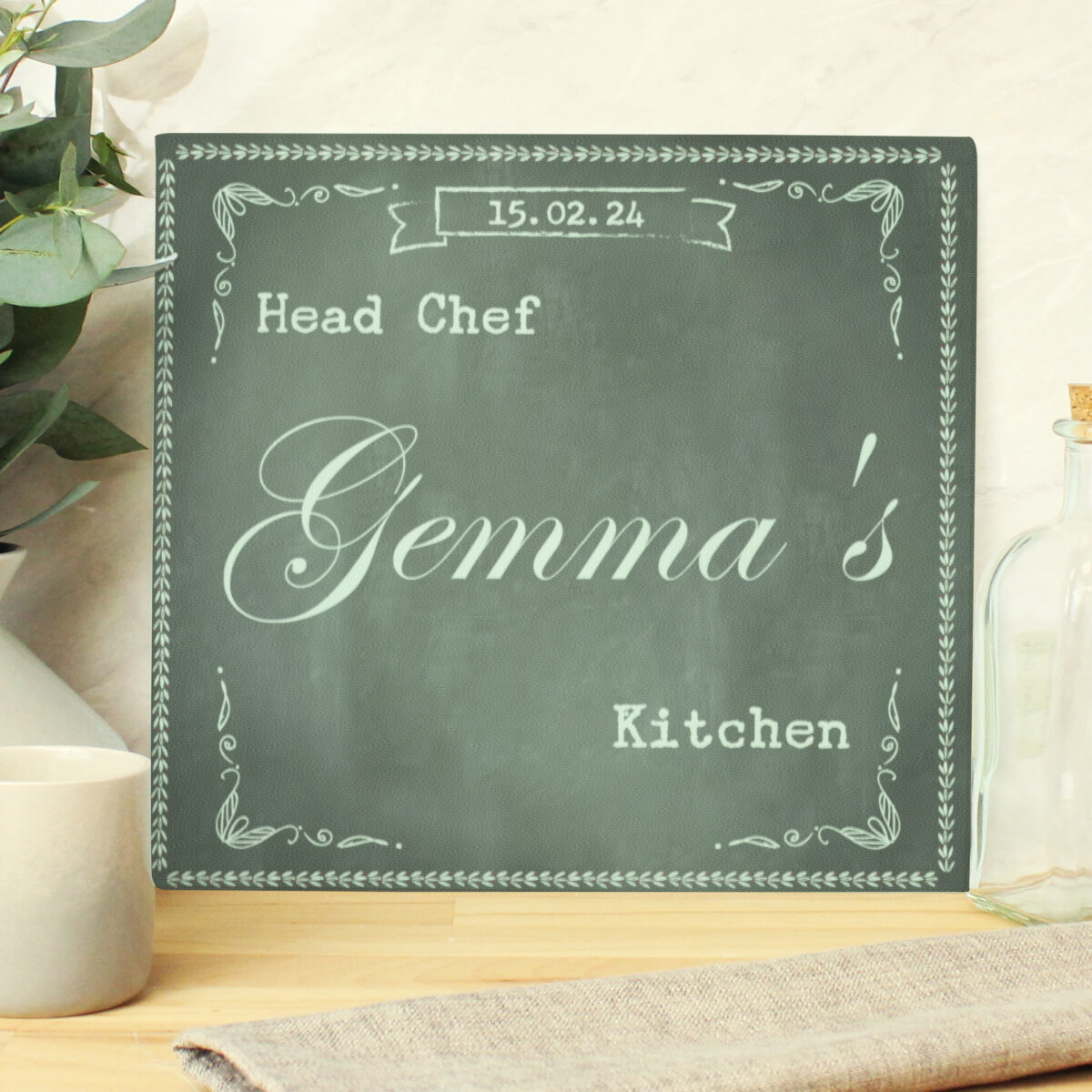 Personalised Family Chalk Glass Chopping Board/Worktop Saver - Image 5