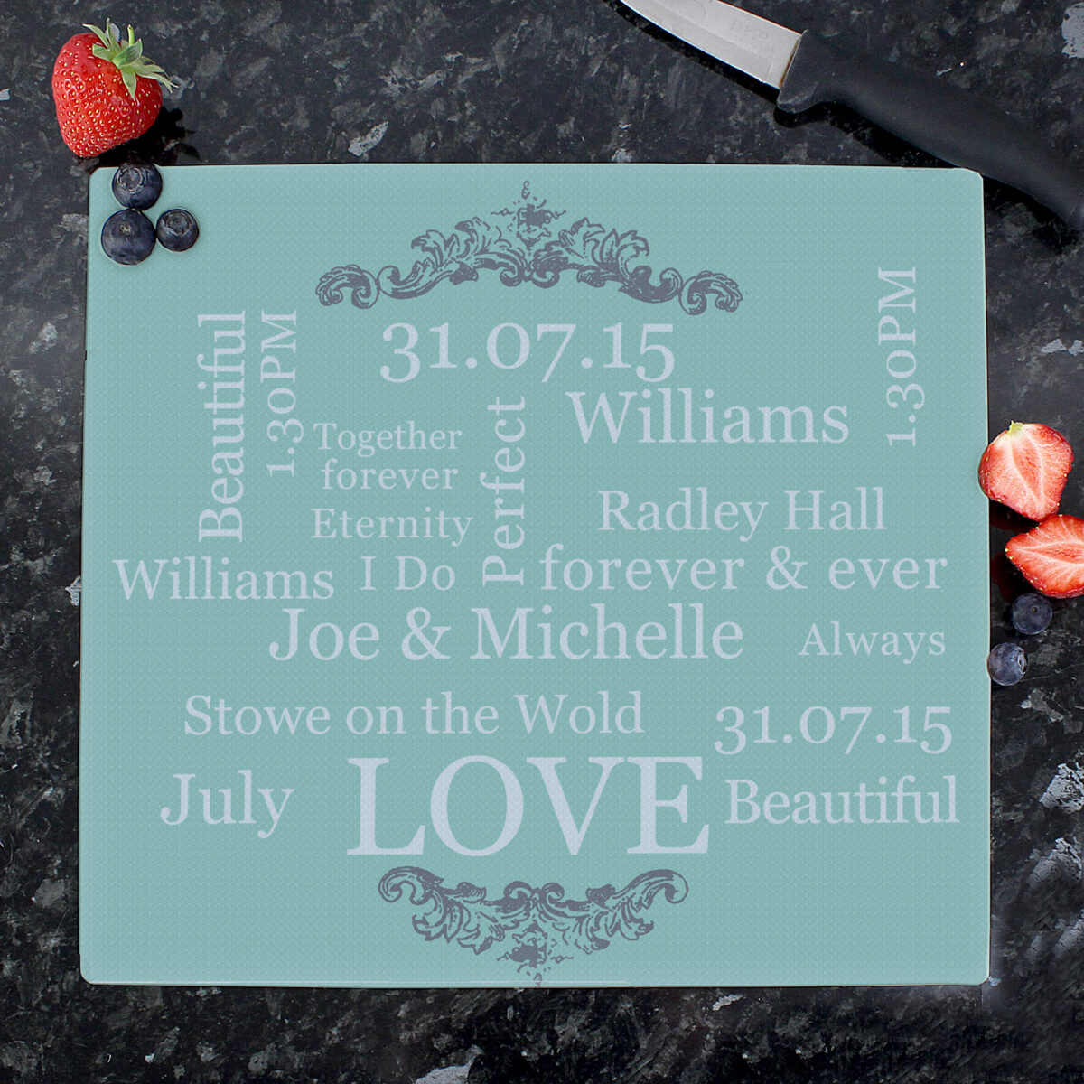 Personalised Typography Glass Chopping Board/Worktop Saver - Image 2