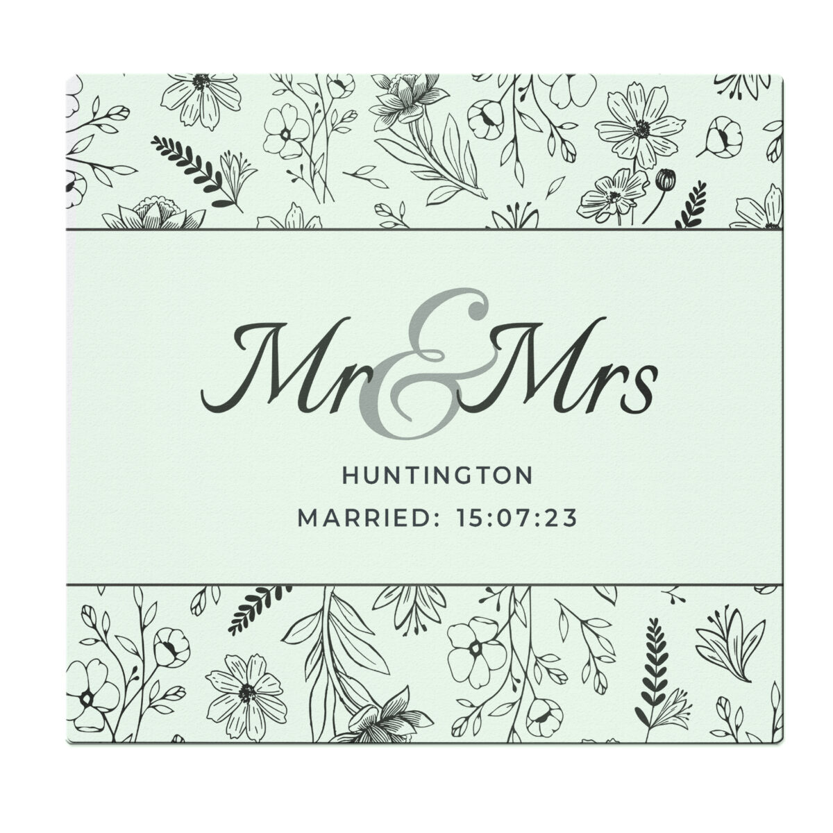 Personalised Mr & Mrs Botanical Glass Chopping Board/Worktop Saver - Image 3