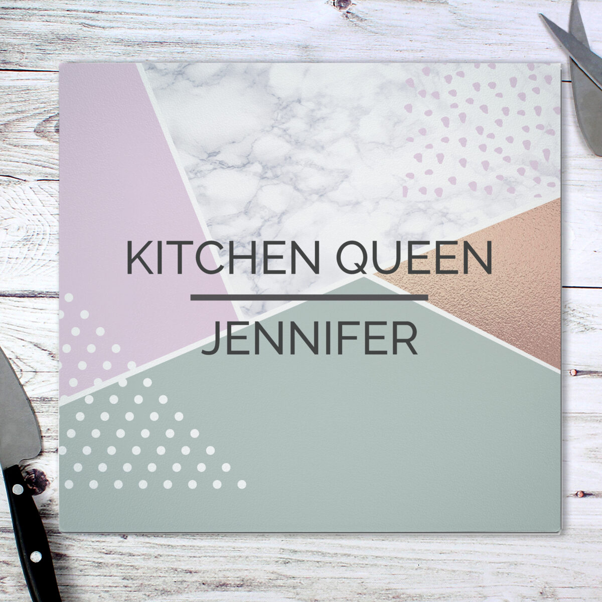 Personalised Geometric Glass Chopping Board/Worktop Saver - Image 3