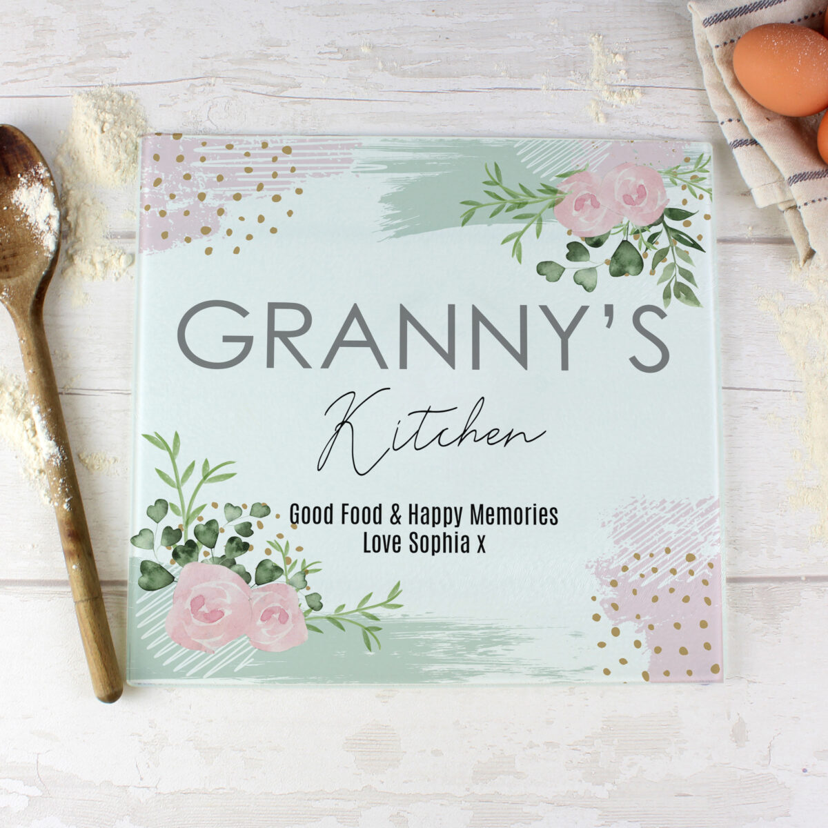 Personalised Abstract Rose Glass Chopping Board/Worktop Saver - Image 3