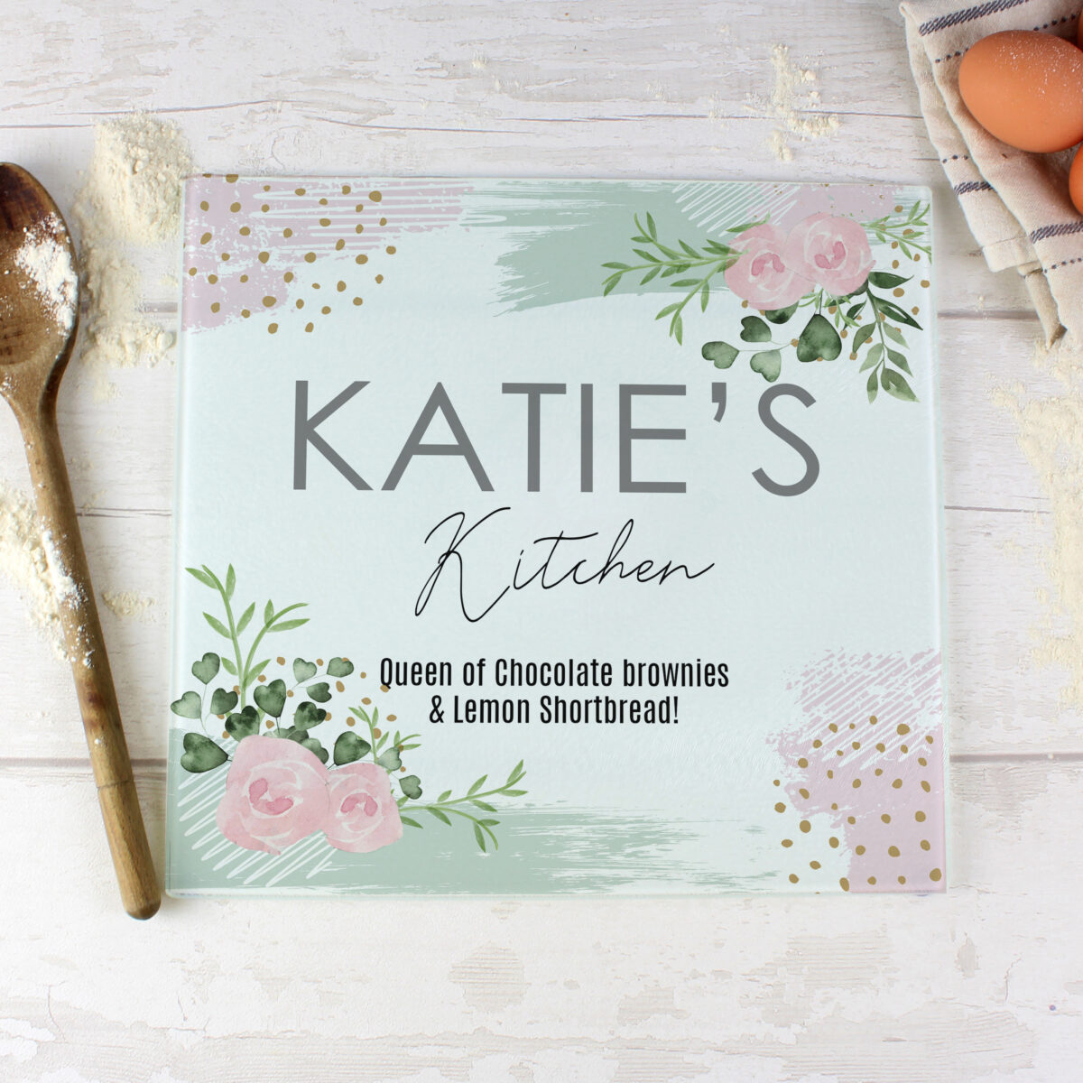 Personalised Abstract Rose Glass Chopping Board/Worktop Saver - Image 4