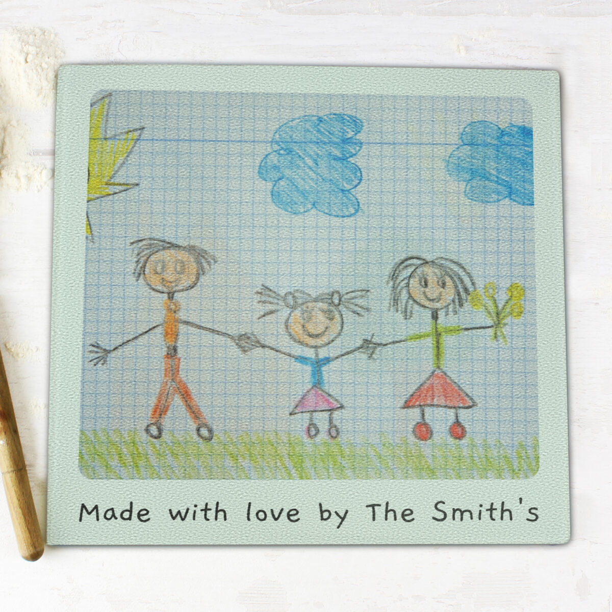Personalised Childrens Drawing Photo Upload Glass Chopping Board/Worktop Saver - Image 3
