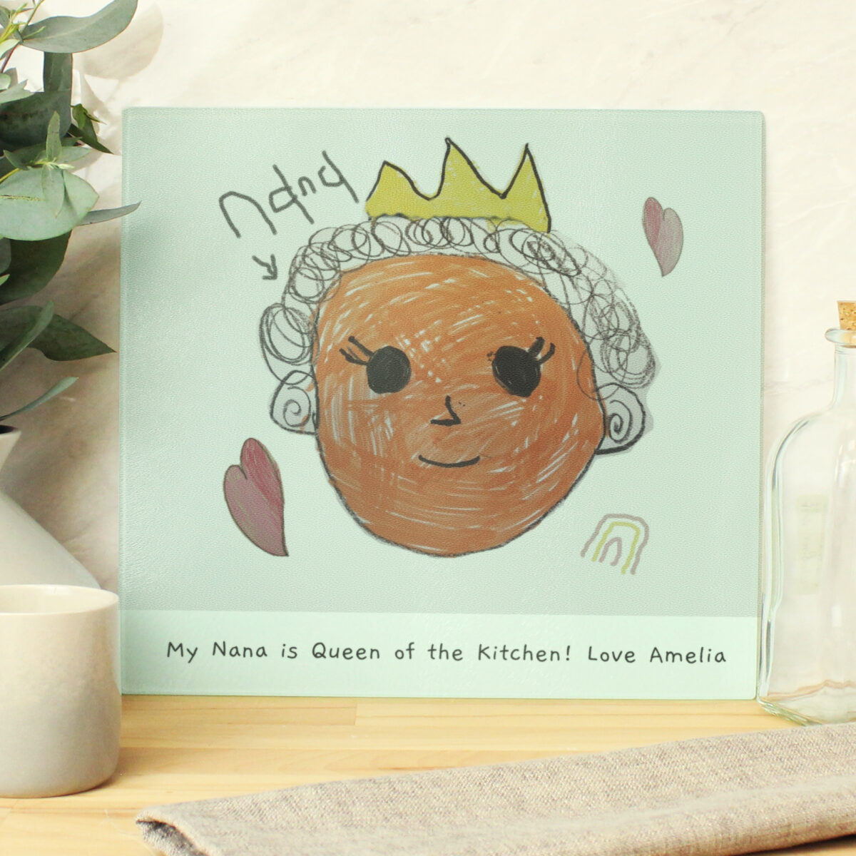 Personalised Childrens Drawing Photo Upload Glass Chopping Board/Worktop Saver - Image 5