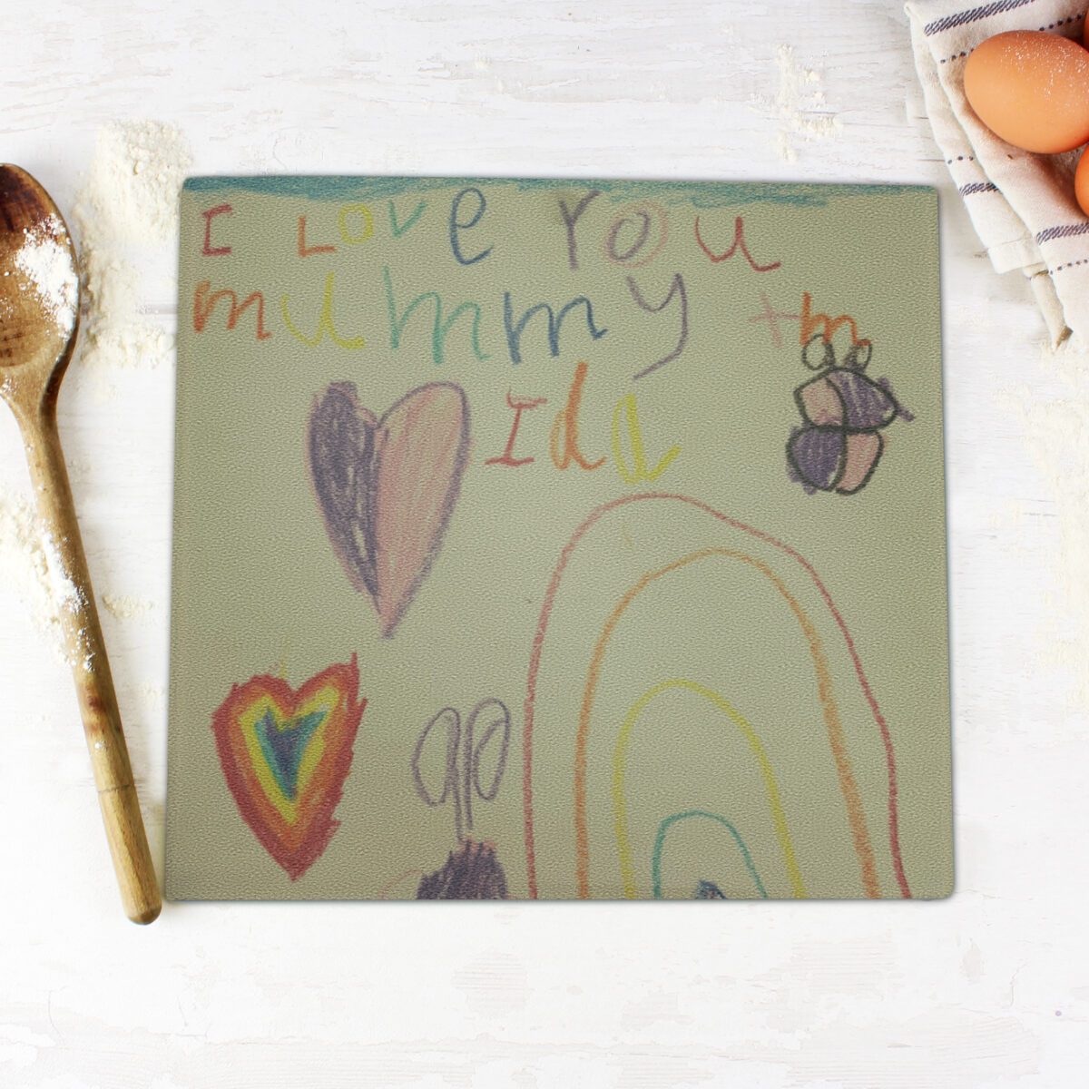 Personalised Childrens Drawing Photo Upload Glass Chopping Board/Worktop Saver - Image 7