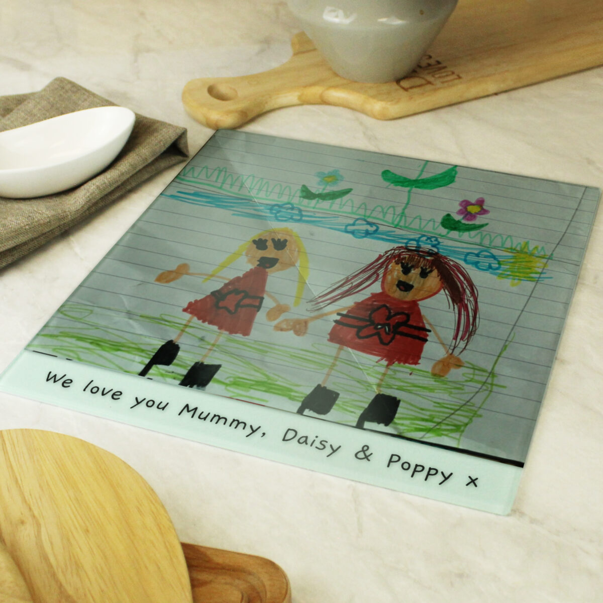 Personalised Childrens Drawing Photo Upload Glass Chopping Board/Worktop Saver - Image 9