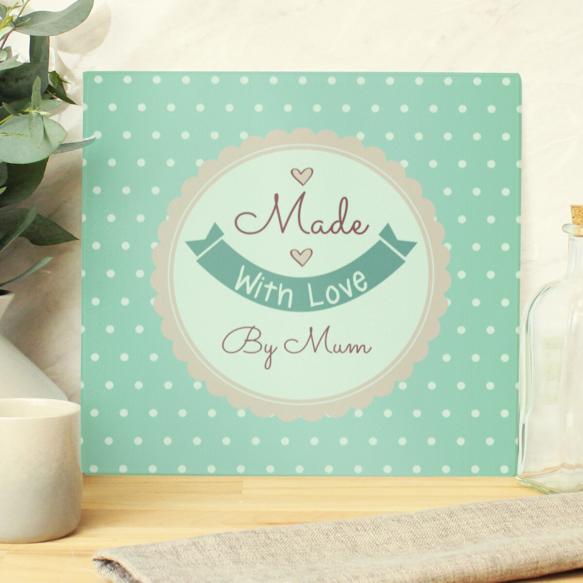 Personalised Made with Love Glass Chopping Board/Worktop Saver - Image 2
