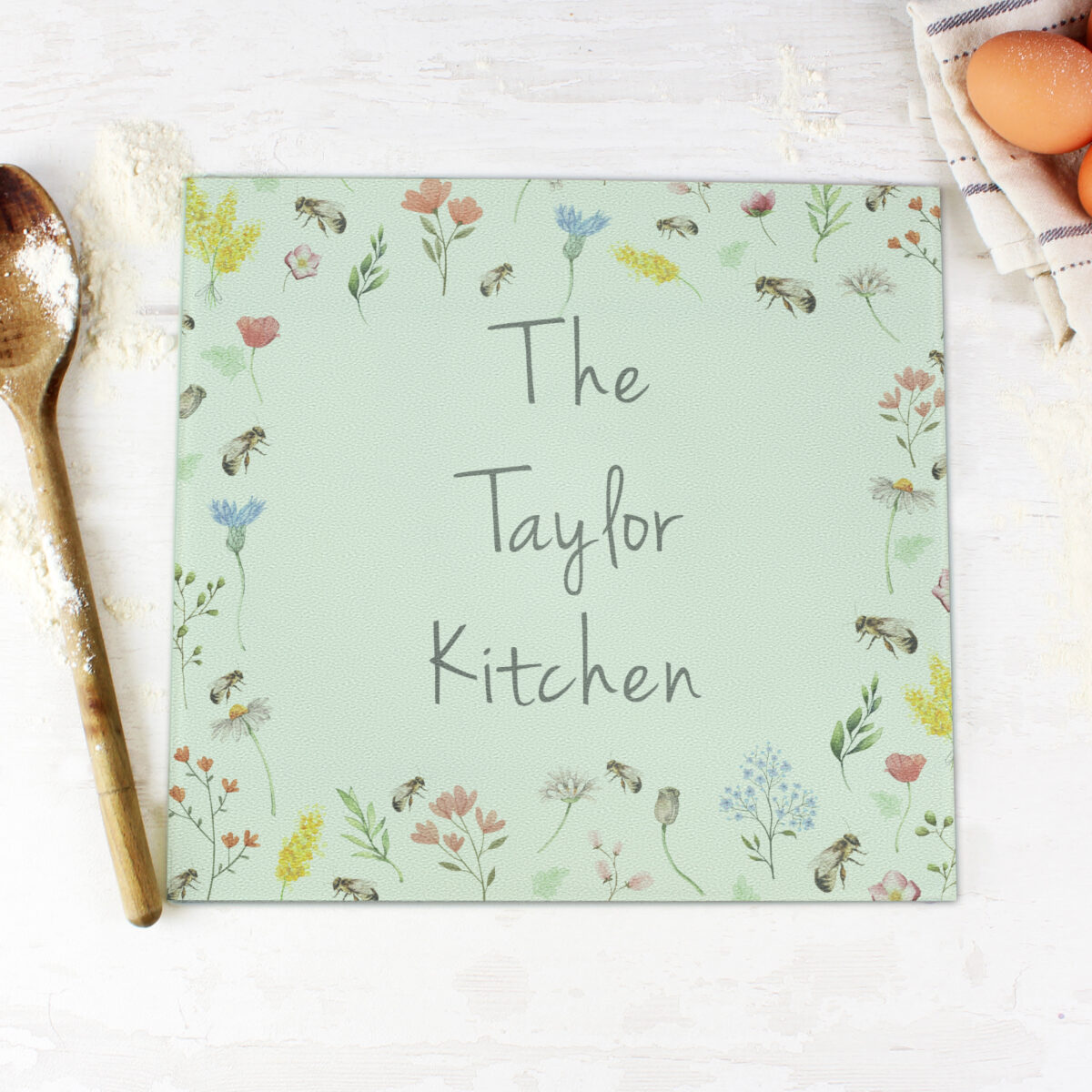 Personalised Busy Bee Glass Chopping Board/Worktop Saver - Image 2