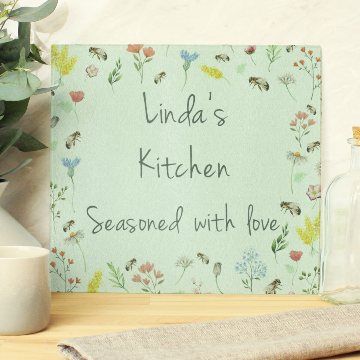 Personalised Busy Bee Glass Chopping Board/Worktop Saver - Image 3