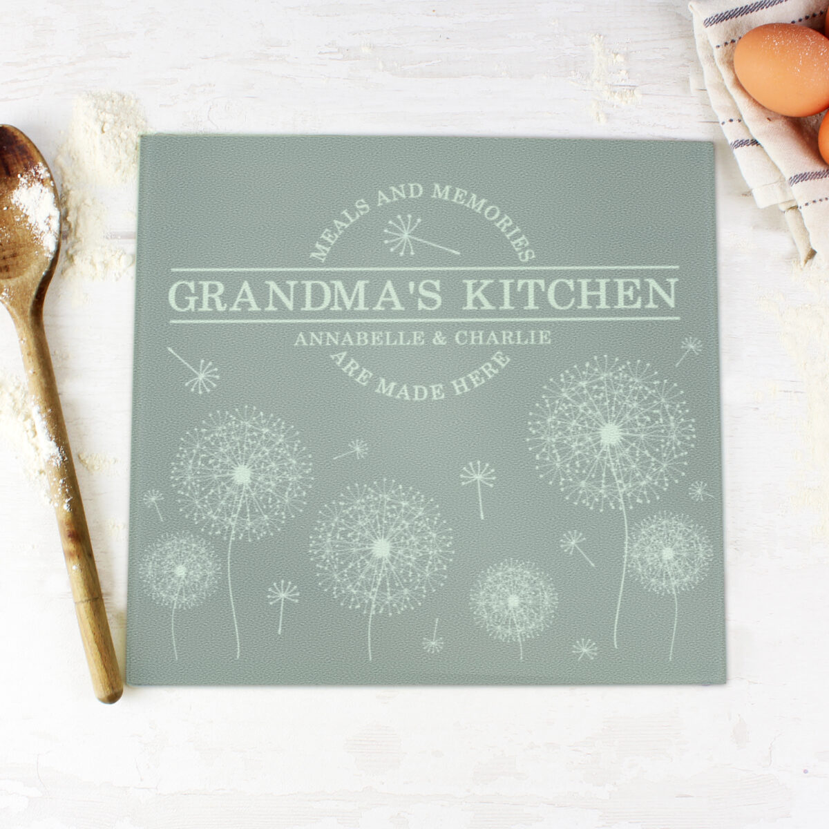Personalised Dandelion Glass Chopping Board/Worktop Saver - Image 2