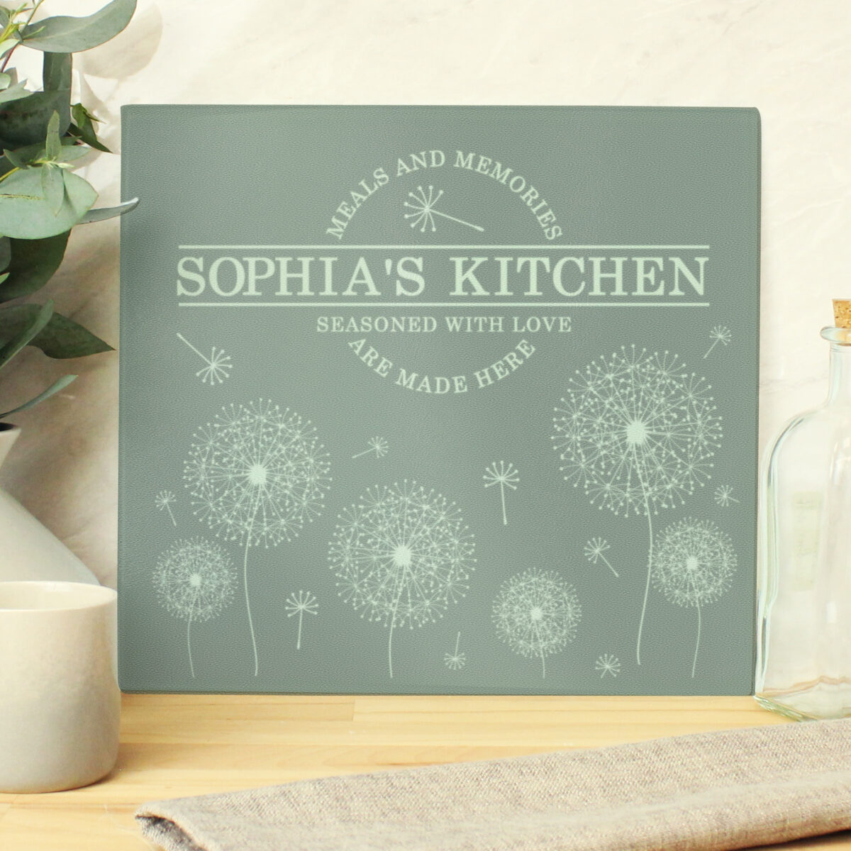 Personalised Dandelion Glass Chopping Board/Worktop Saver - Image 3