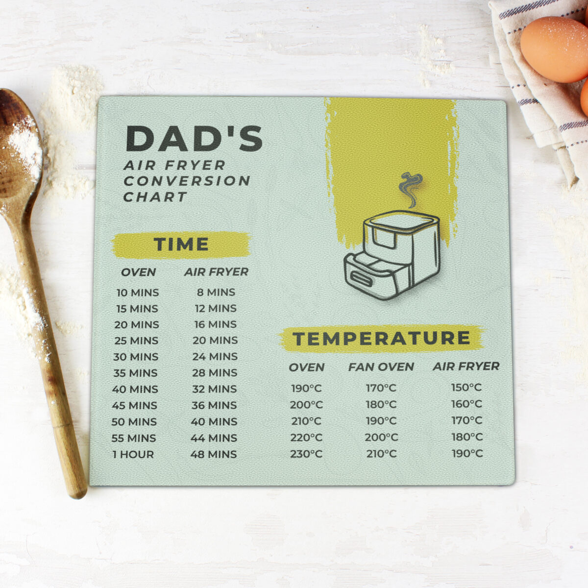 Personalised Air Fryer Chart Glass Chopping Board/Worktop Saver - Image 2