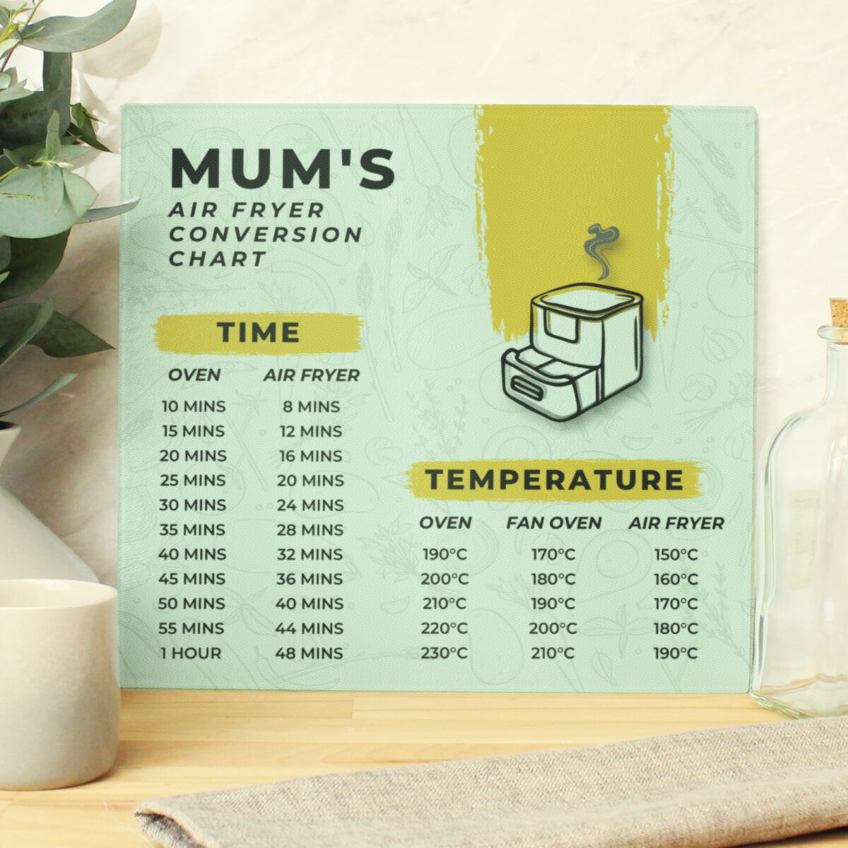 Personalised Air Fryer Chart Glass Chopping Board/Worktop Saver - Image 3