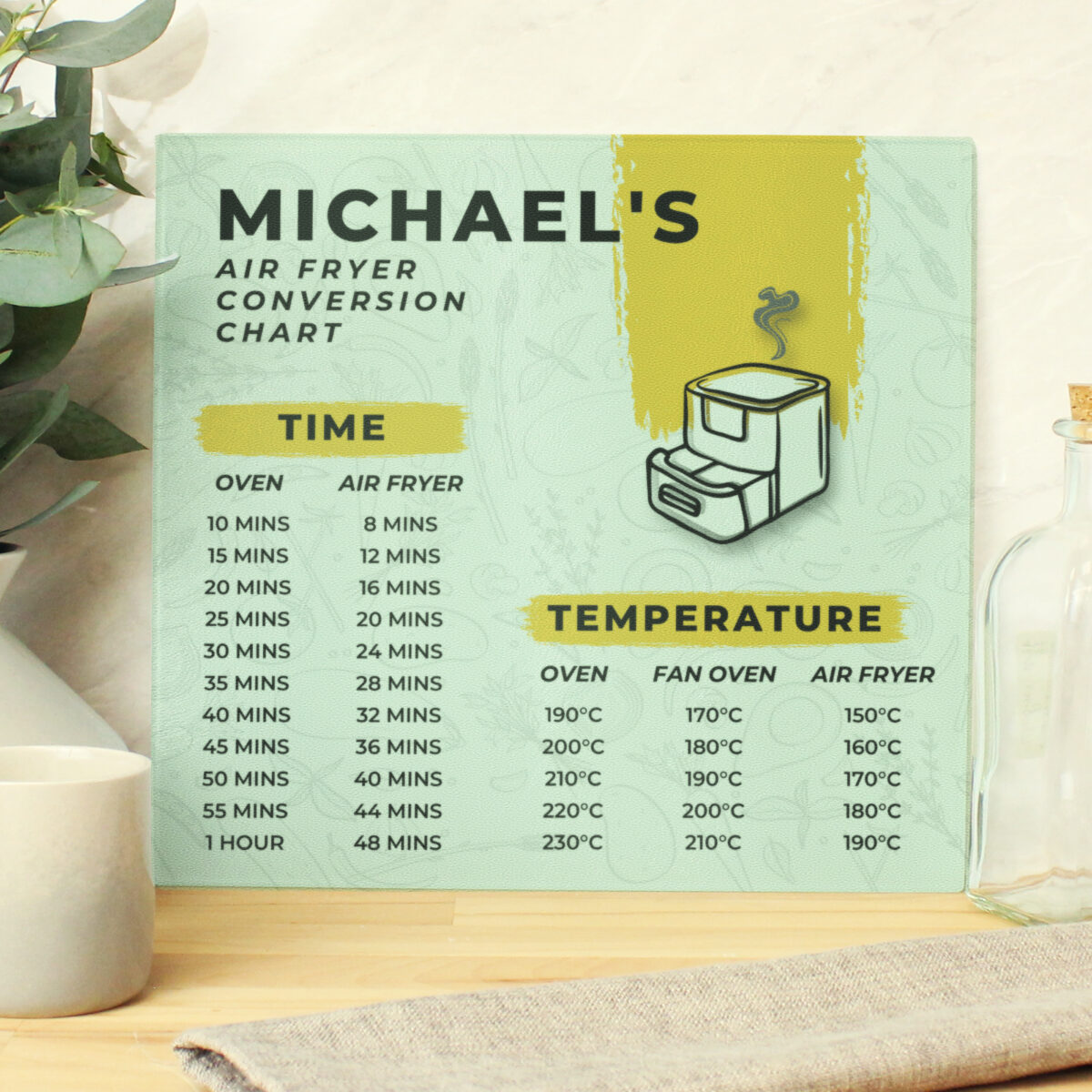 Personalised Air Fryer Chart Glass Chopping Board/Worktop Saver - Image 5