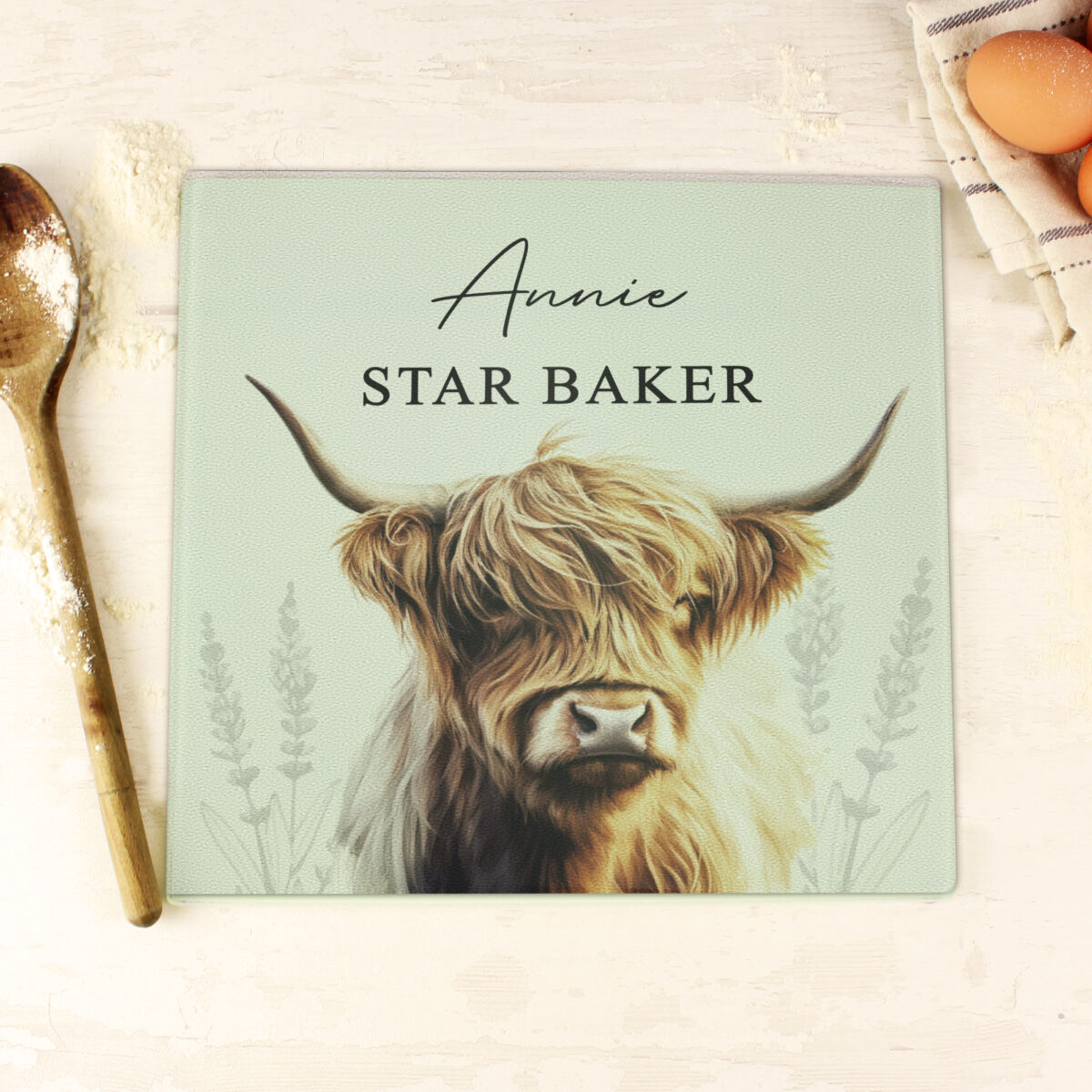 Personalised Highland Cow Glass Chopping Board - Image 2