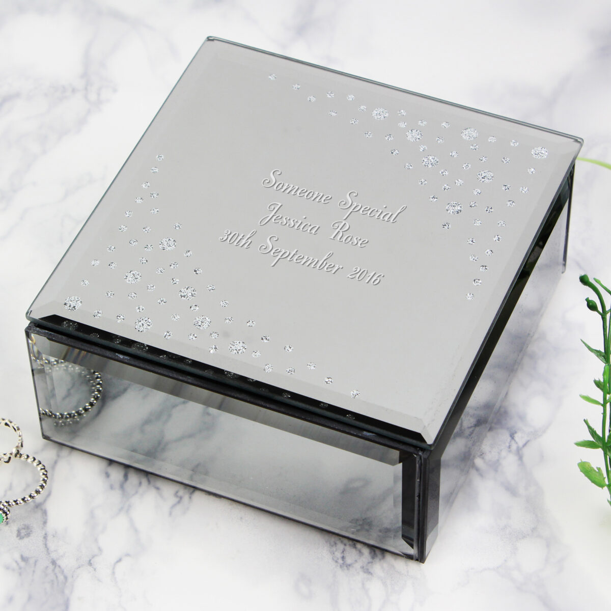 Personalised Any Message Diamante Glass Trinket Box - Image 2