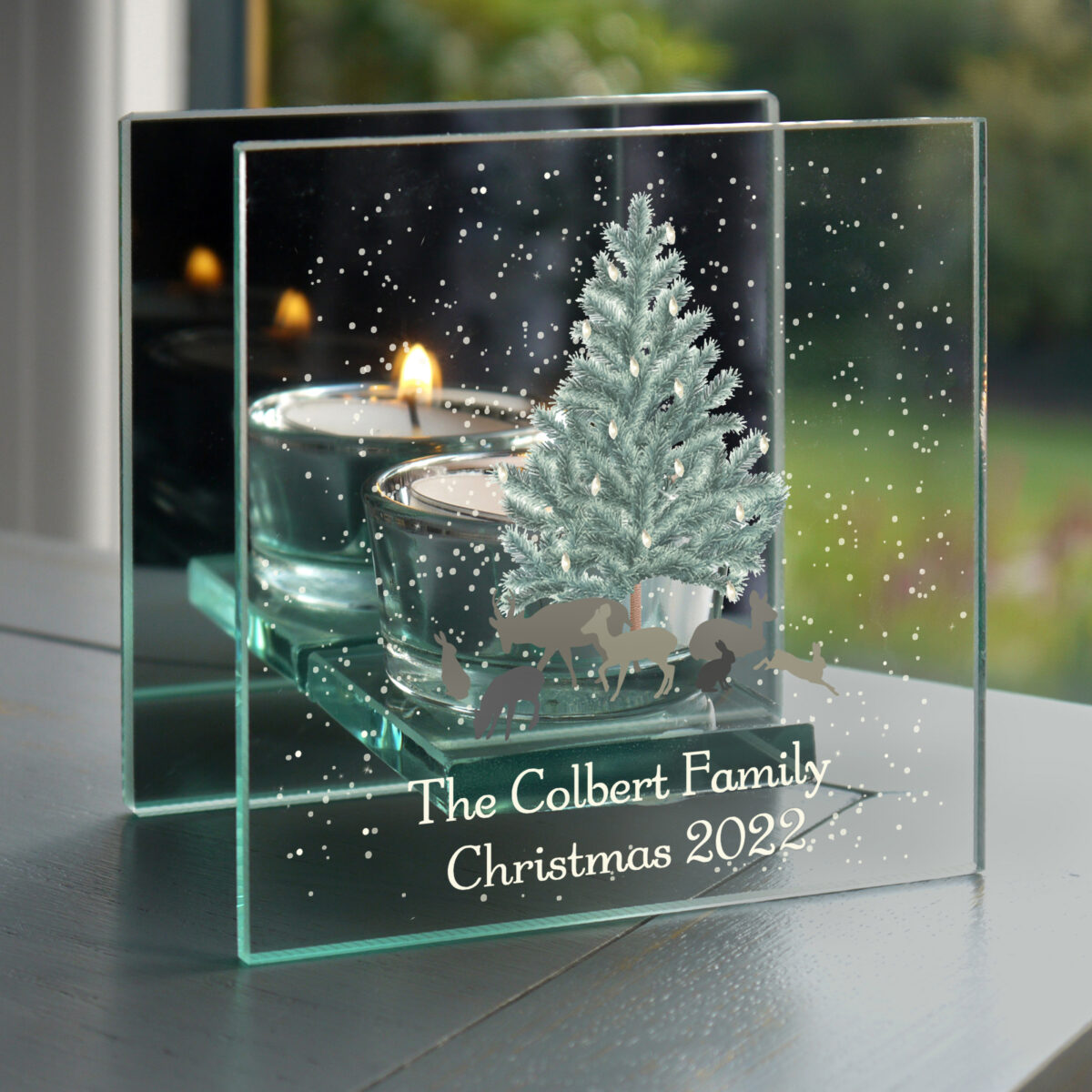 Personalised A Winter's Night Mirrored Glass Tea Light Candle Holder - Image 2