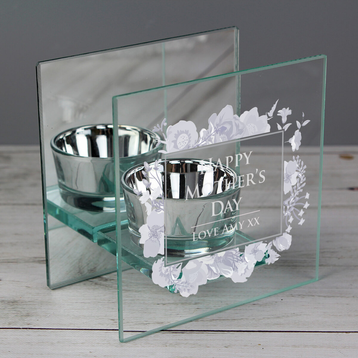 Personalised Soft Watercolour Mirrored Glass Tea Light Candle Holder - Image 2