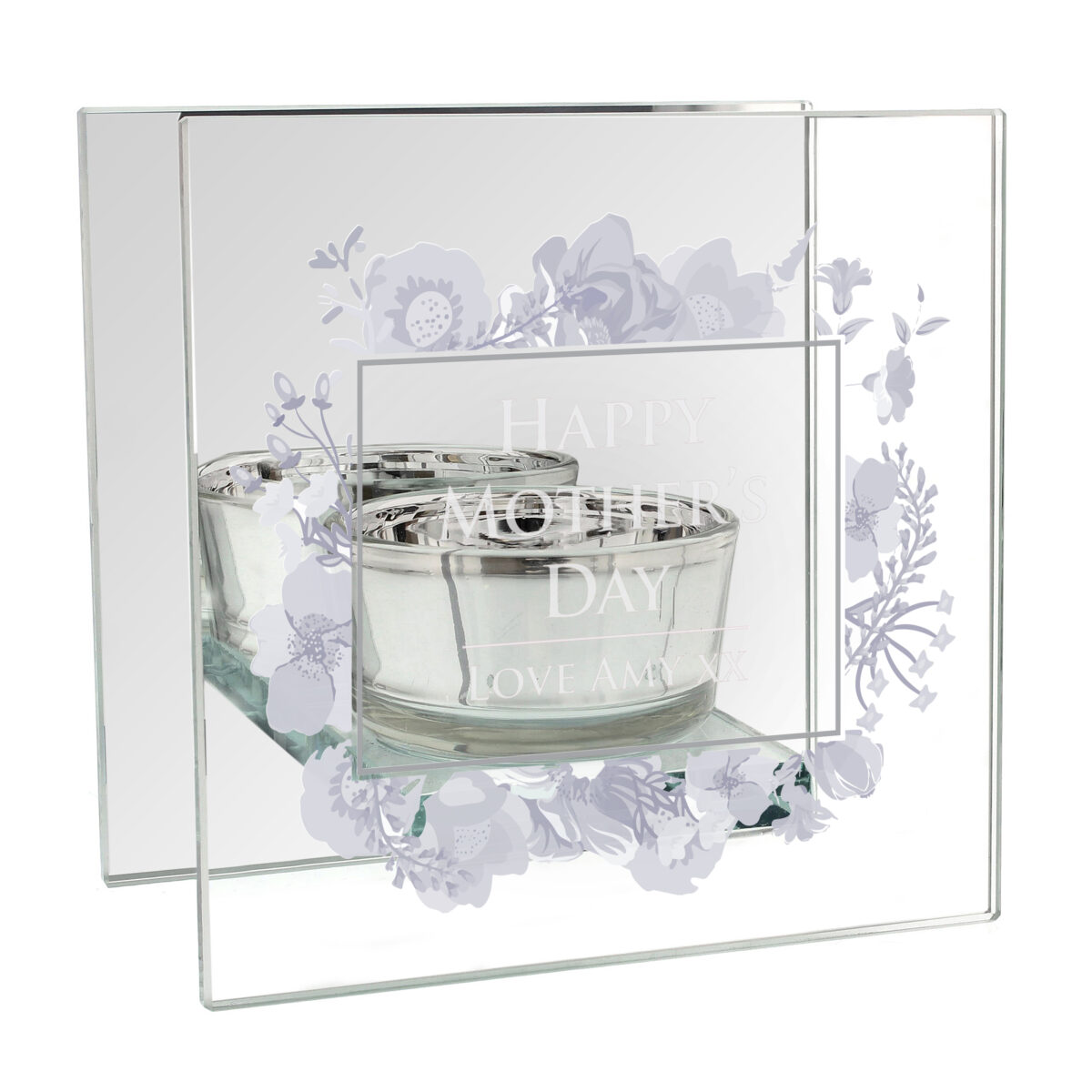 Personalised Soft Watercolour Mirrored Glass Tea Light Candle Holder - Image 3