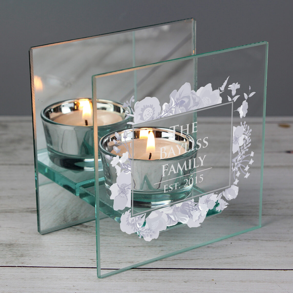 Personalised Soft Watercolour Mirrored Glass Tea Light Candle Holder - Image 5