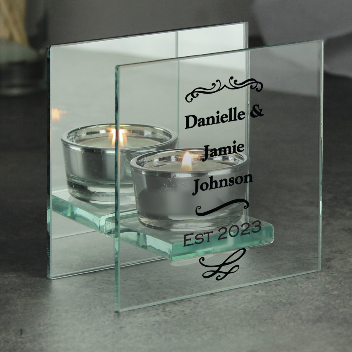 Personalised Antique Scroll Mirrored Glass Tea Light Candle Holder - Image 3