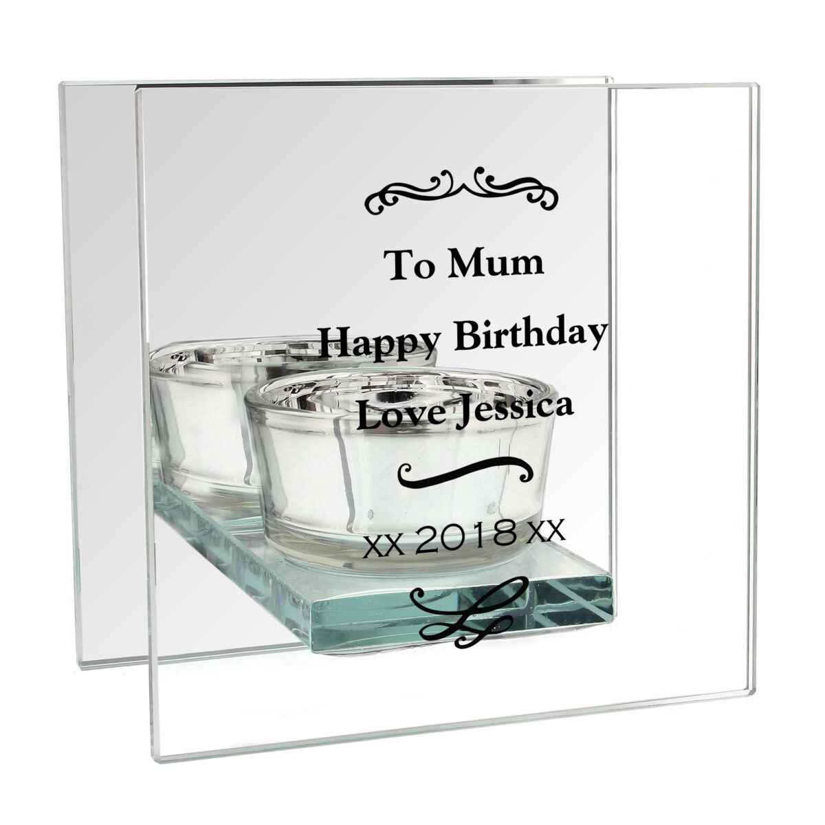 Personalised Antique Scroll Mirrored Glass Tea Light Candle Holder - Image 4