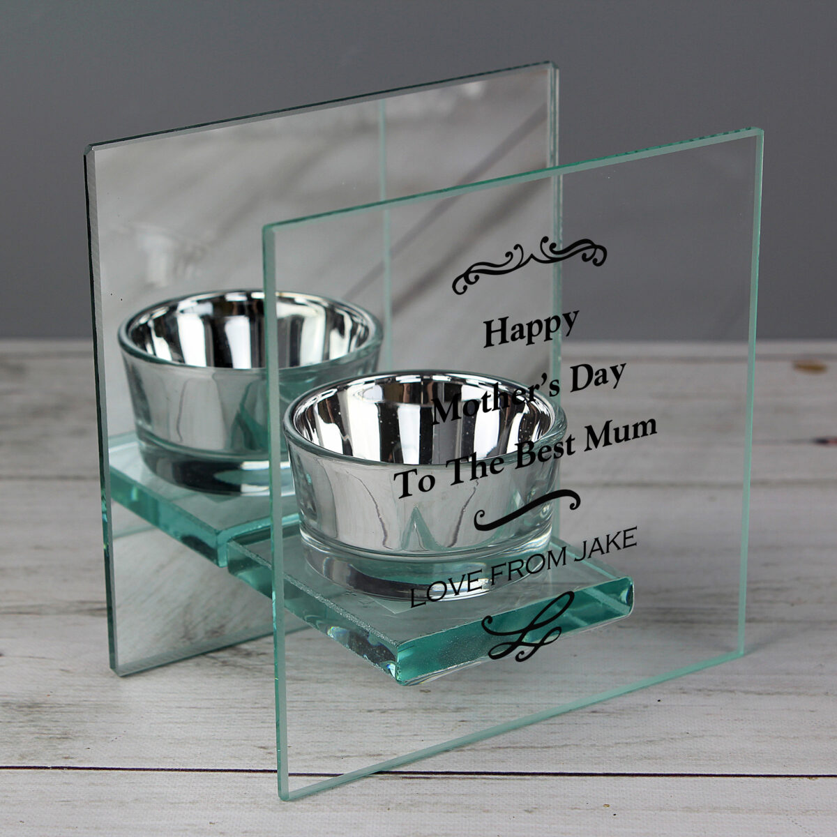 Personalised Antique Scroll Mirrored Glass Tea Light Candle Holder - Image 5