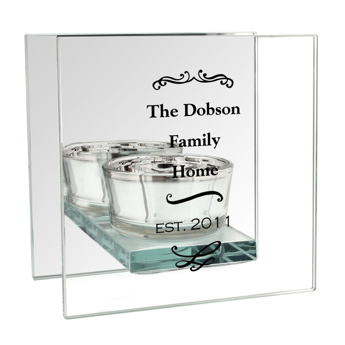 Personalised Antique Scroll Mirrored Glass Tea Light Candle Holder - Image 6
