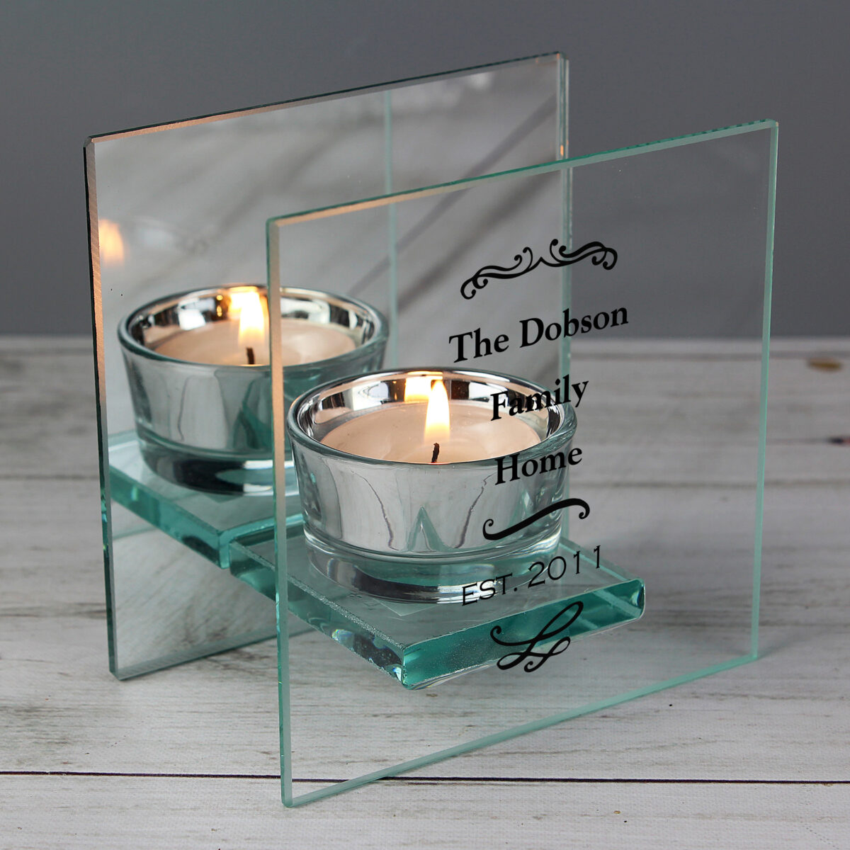 Personalised Antique Scroll Mirrored Glass Tea Light Candle Holder - Image 7