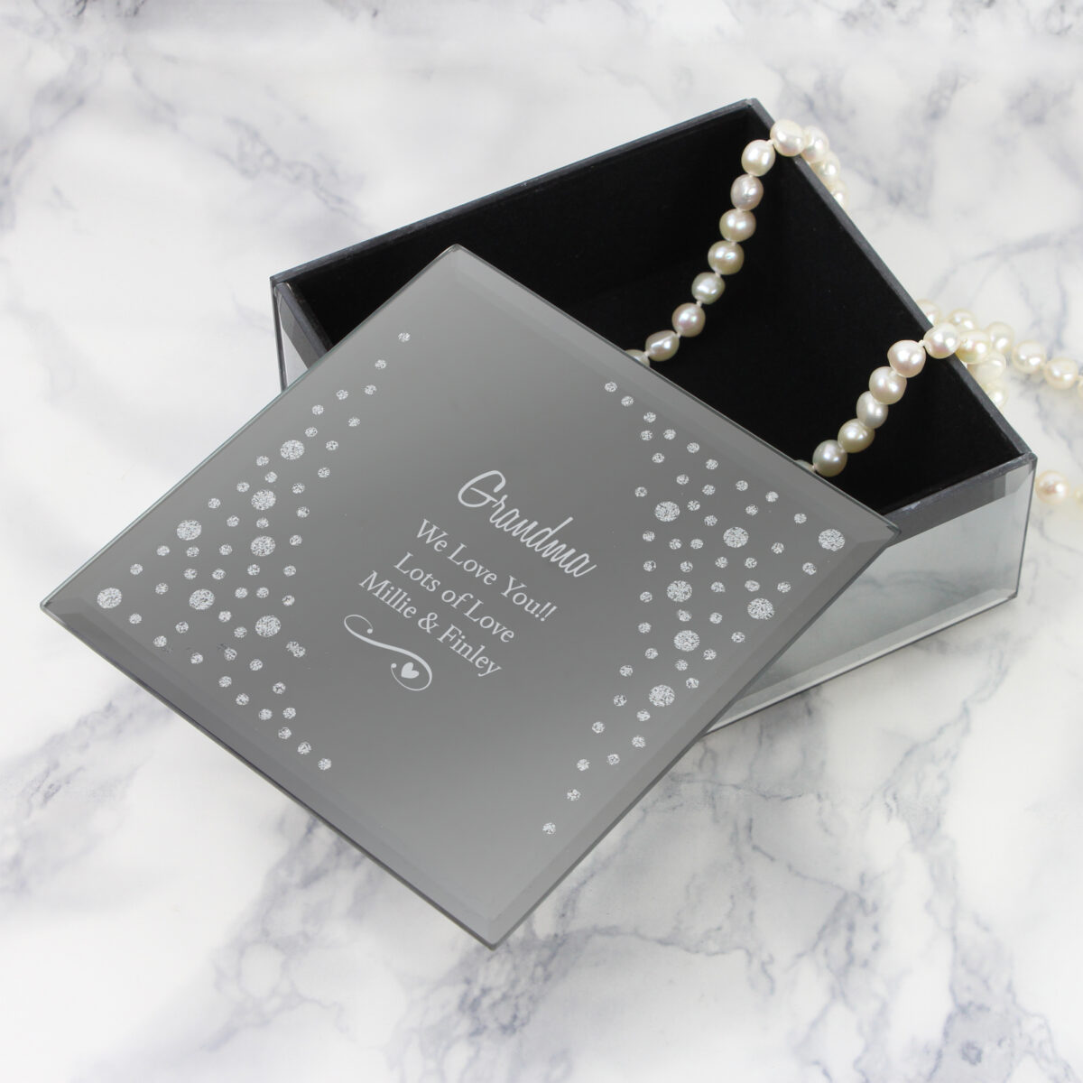 Personalised Any Message Swirls & Hearts Diamante Glass Trinket Box - Image 2
