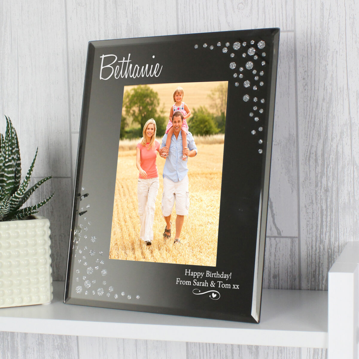 Personalised Swirls & Hearts Diamante 6x4 Glass Photo Frame - Image 2