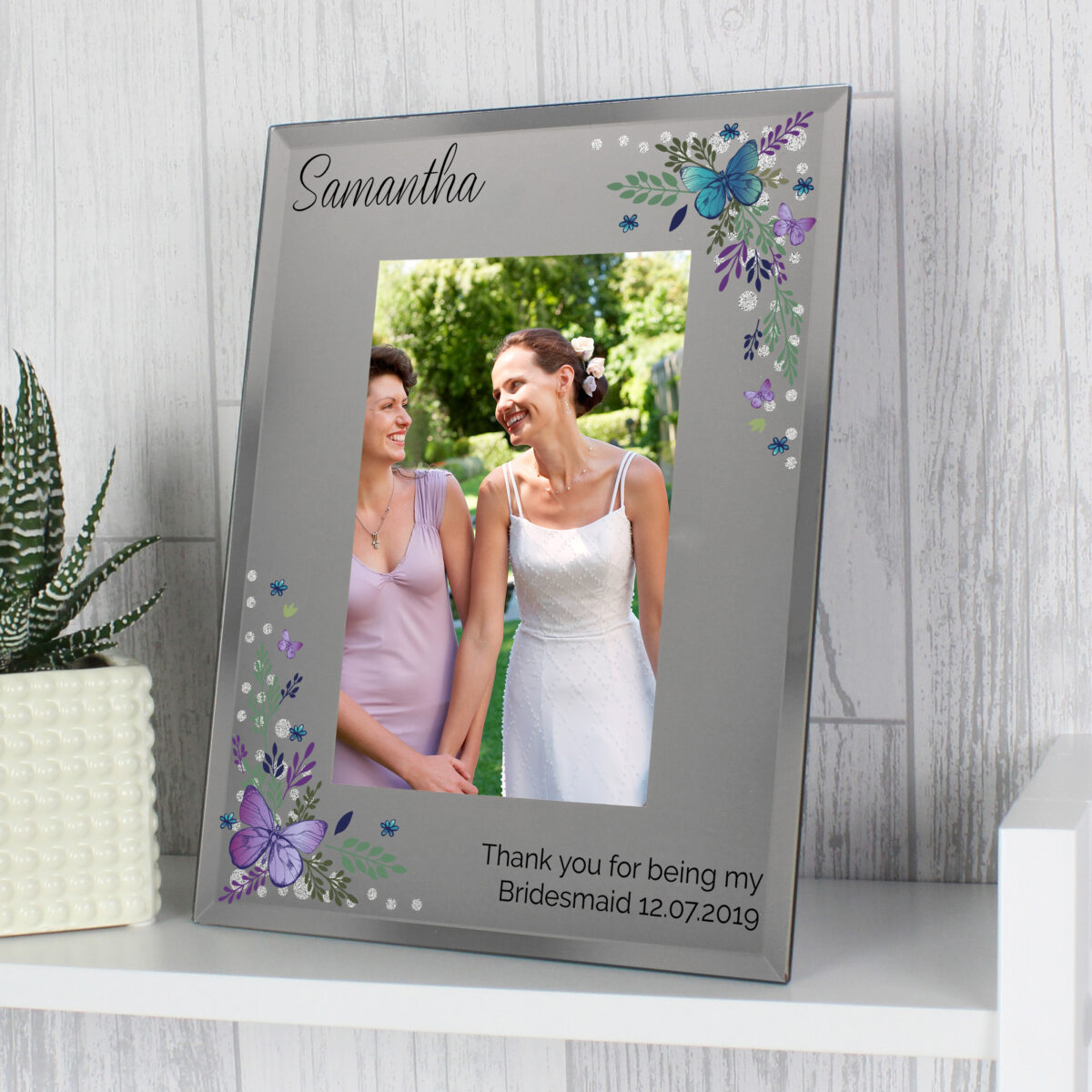 Personalised Butterfly 6x4 Diamante Glass Photo Frame - Image 3